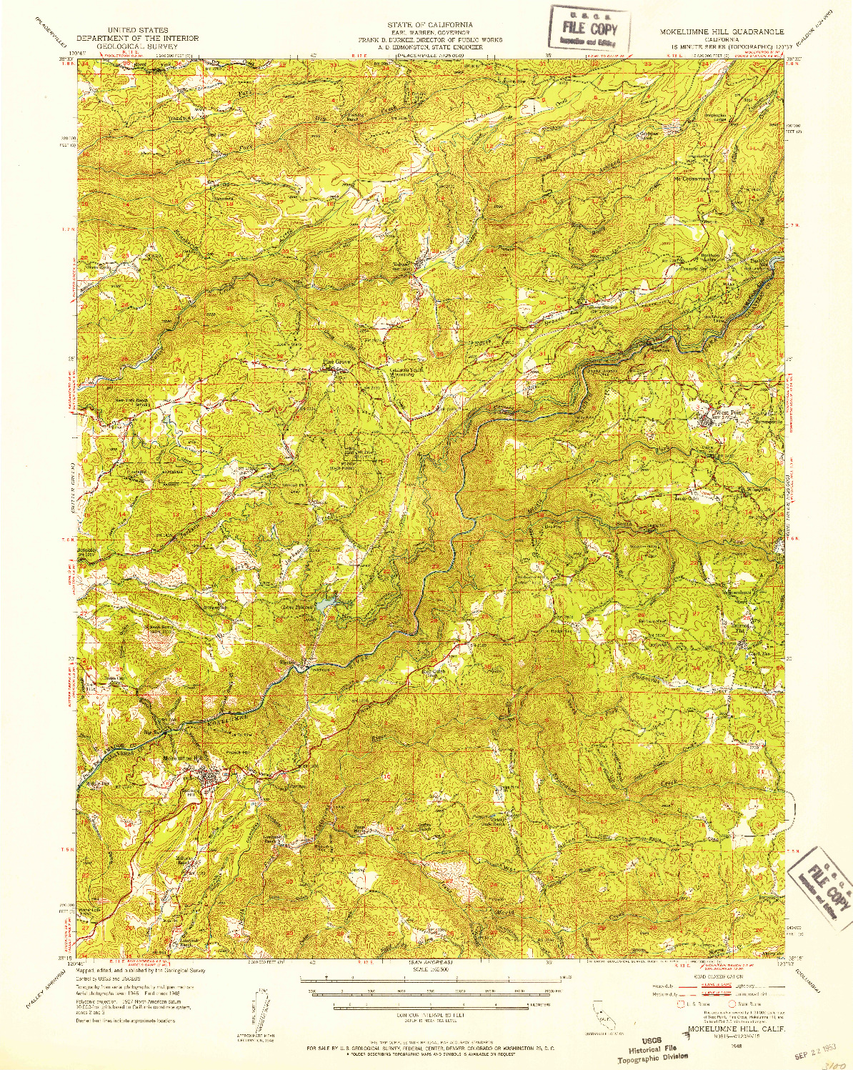 USGS 1:62500-SCALE QUADRANGLE FOR MOKELUMNE HILL, CA 1948