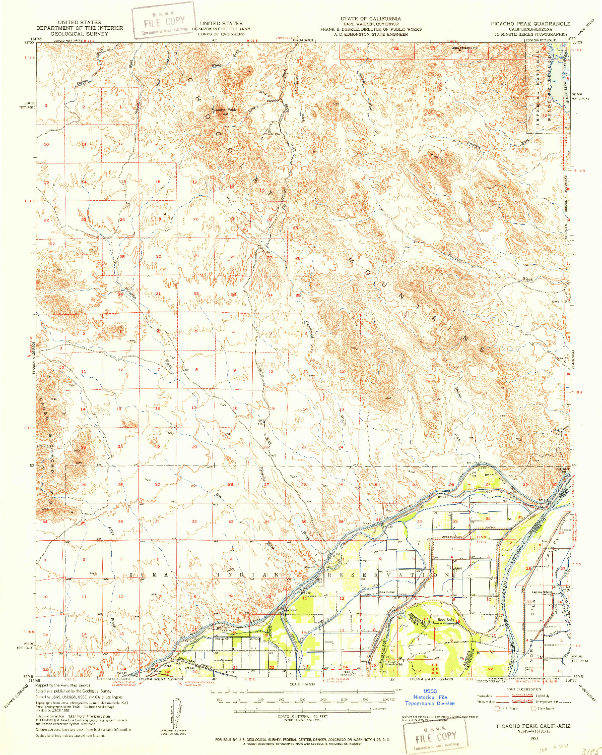 USGS 1:62500-SCALE QUADRANGLE FOR PICACHO PEAK, CA 1951