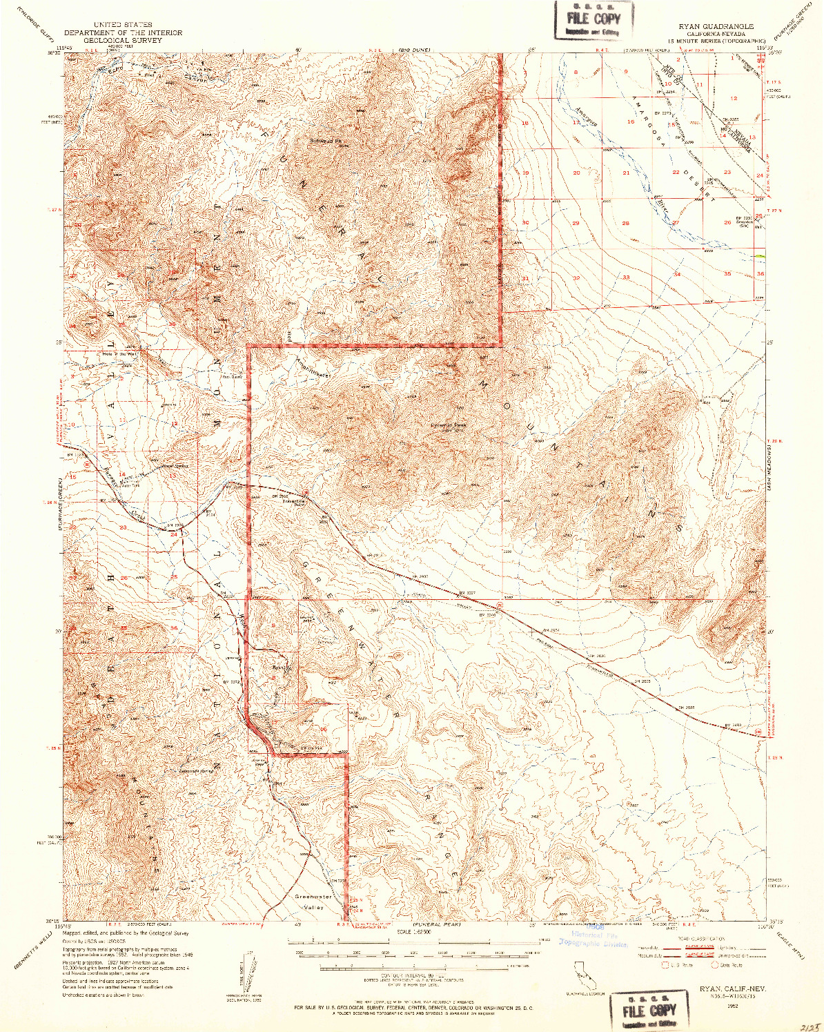 USGS 1:62500-SCALE QUADRANGLE FOR RYAN, CA 1952