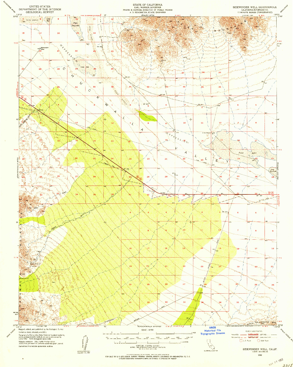 USGS 1:62500-SCALE QUADRANGLE FOR SIDEWINDER WELL, CA 1952