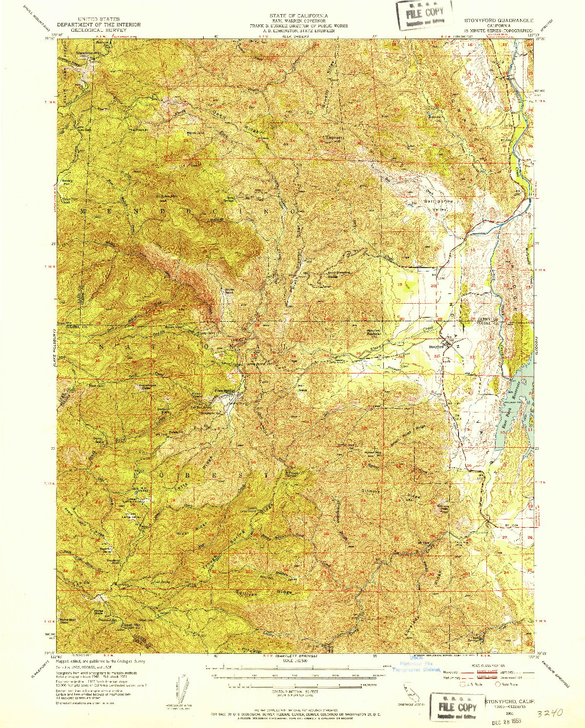 USGS 1:62500-SCALE QUADRANGLE FOR STONYFORD, CA 1951