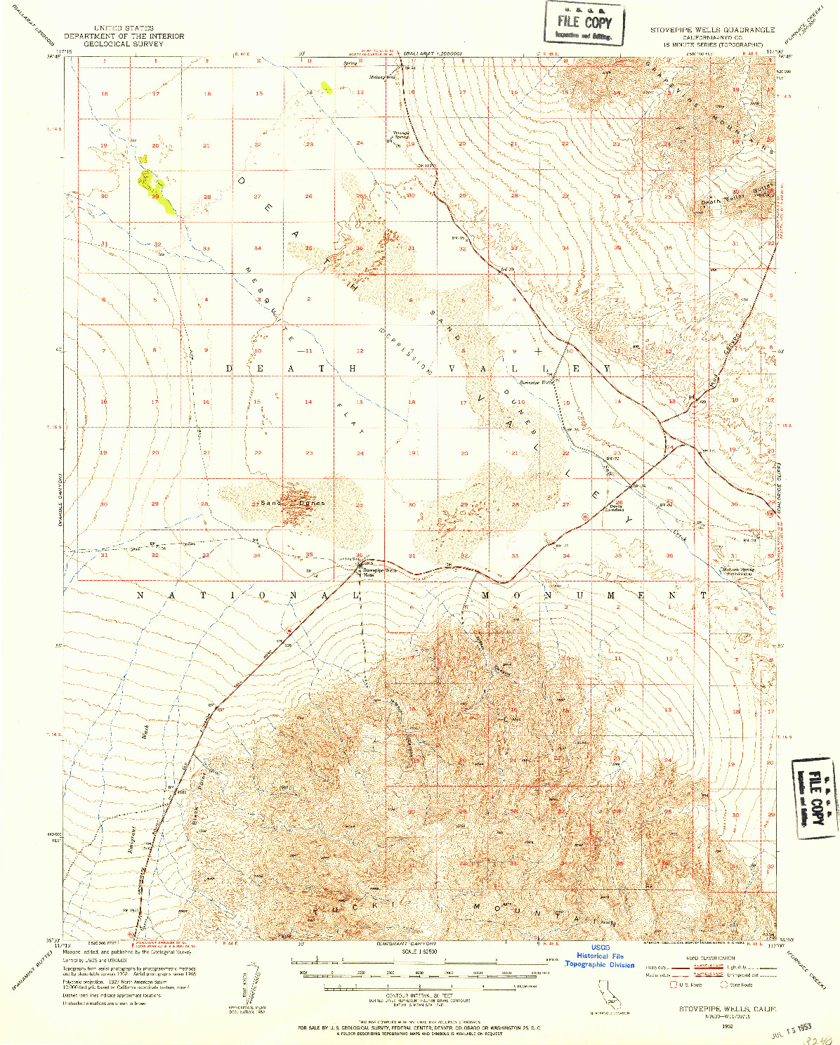 USGS 1:62500-SCALE QUADRANGLE FOR STOVEPIPE WELLS, CA 1952