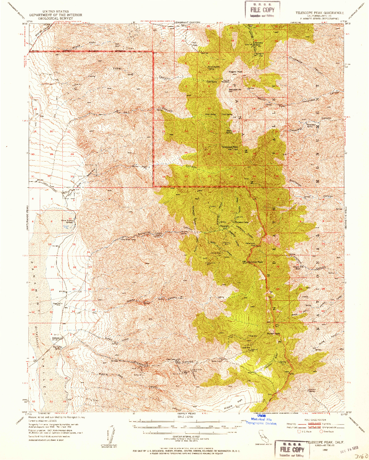 USGS 1:62500-SCALE QUADRANGLE FOR TELESCOPE PEAK, CA 1952