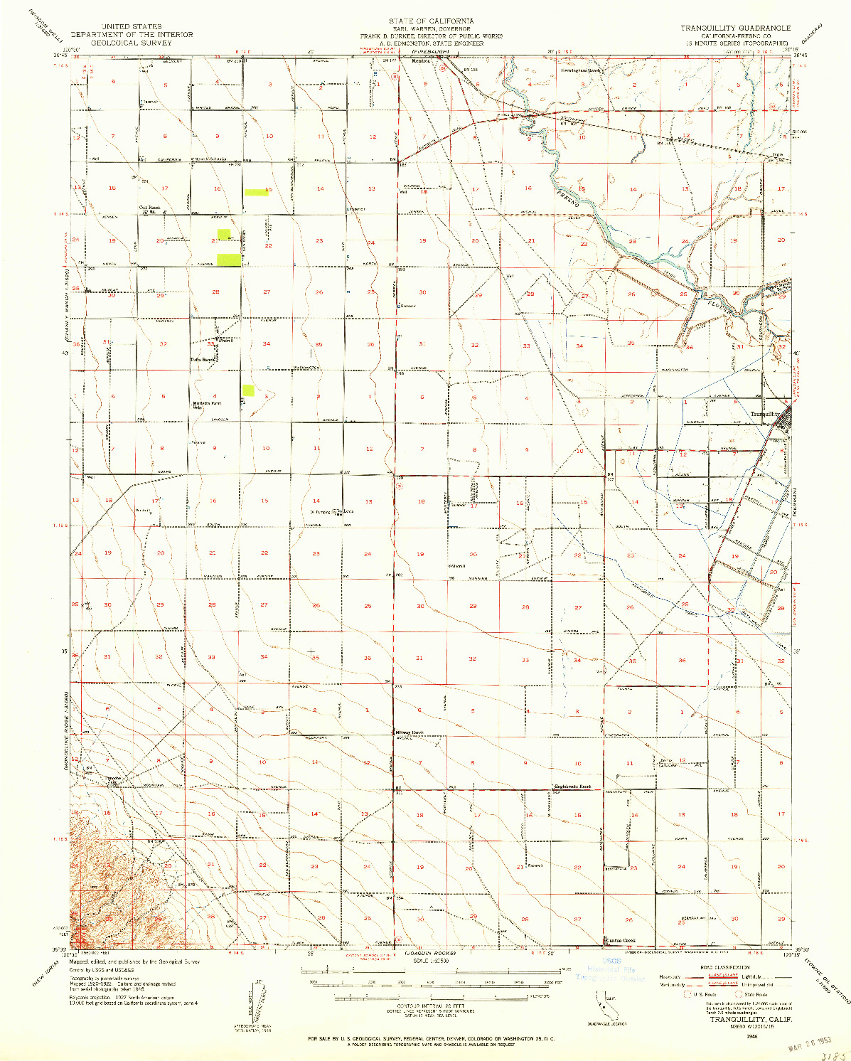 USGS 1:62500-SCALE QUADRANGLE FOR TRANQUILLITY, CA 1946