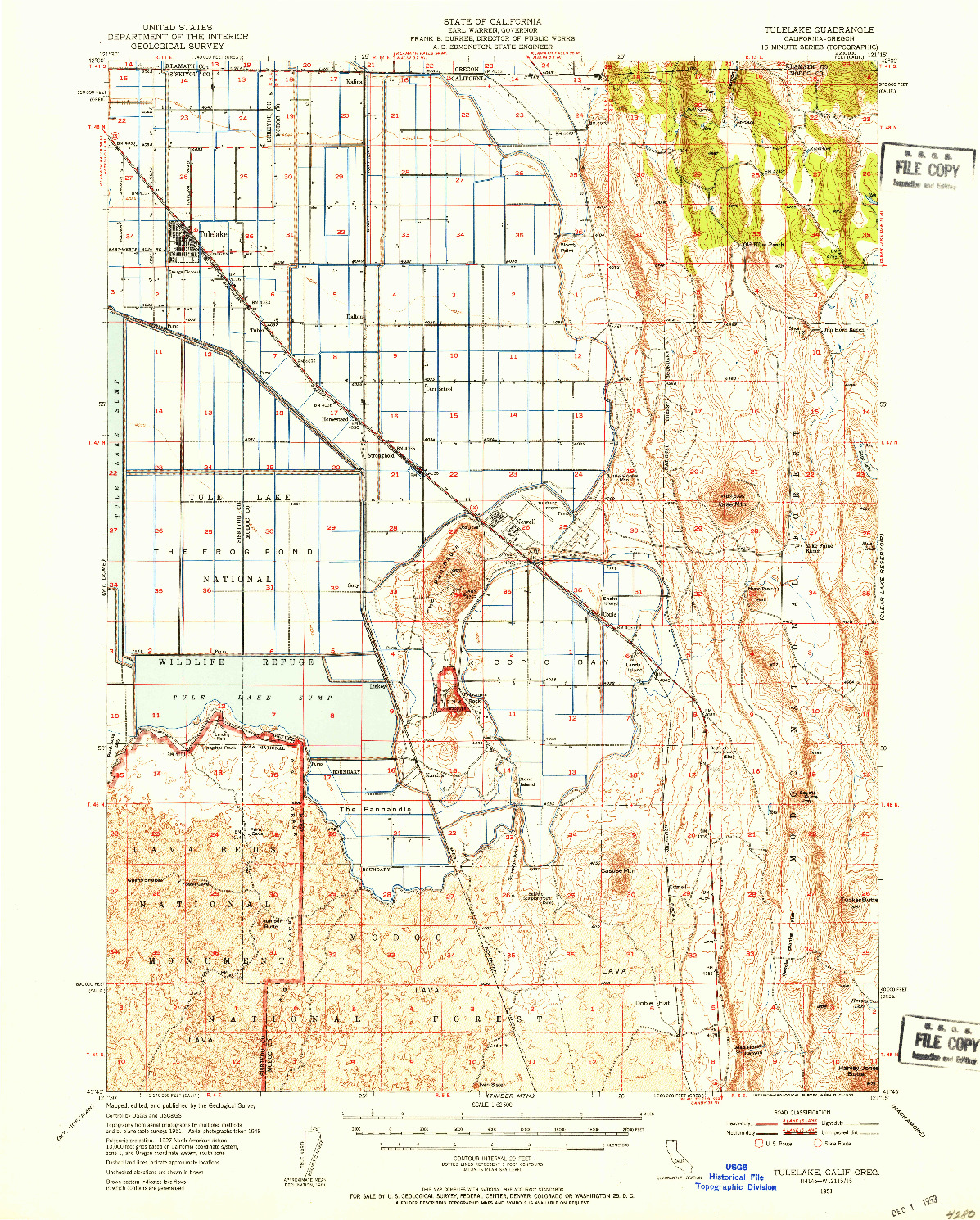 USGS 1:62500-SCALE QUADRANGLE FOR TULELAKE, CA 1951