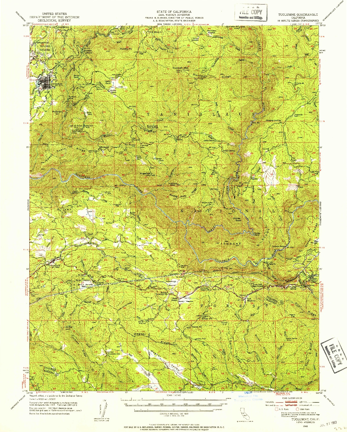 USGS 1:62500-SCALE QUADRANGLE FOR TUOLUMNE, CA 1948