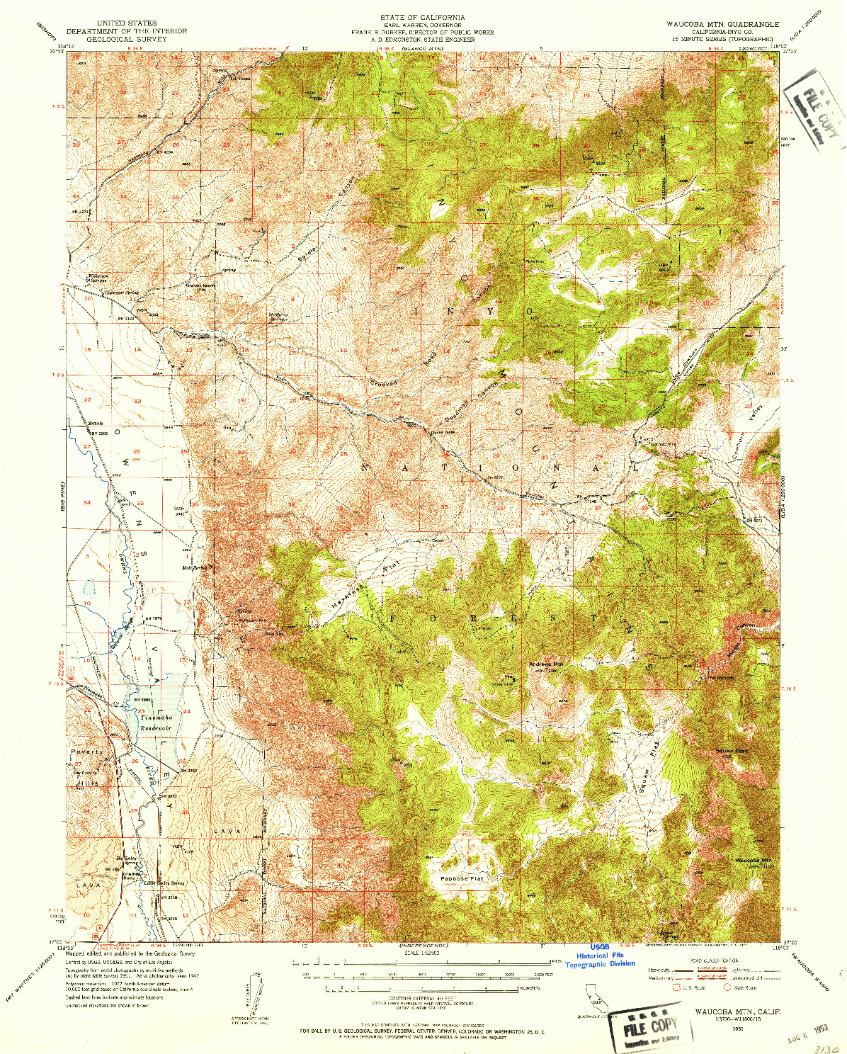 USGS 1:62500-SCALE QUADRANGLE FOR WAUCOBA MTN, CA 1951