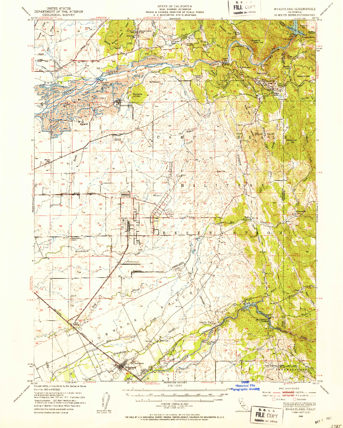 USGS 1:62500-SCALE QUADRANGLE FOR WHEATLAND, CA 1949