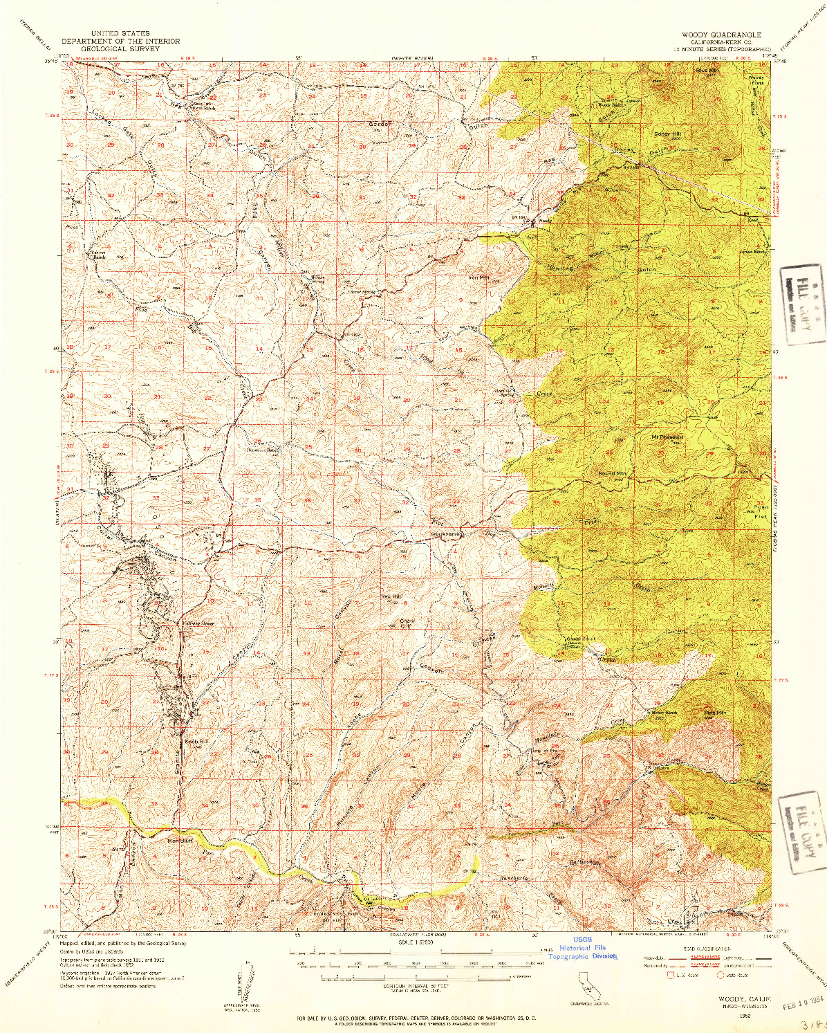 USGS 1:62500-SCALE QUADRANGLE FOR WOODY, CA 1952