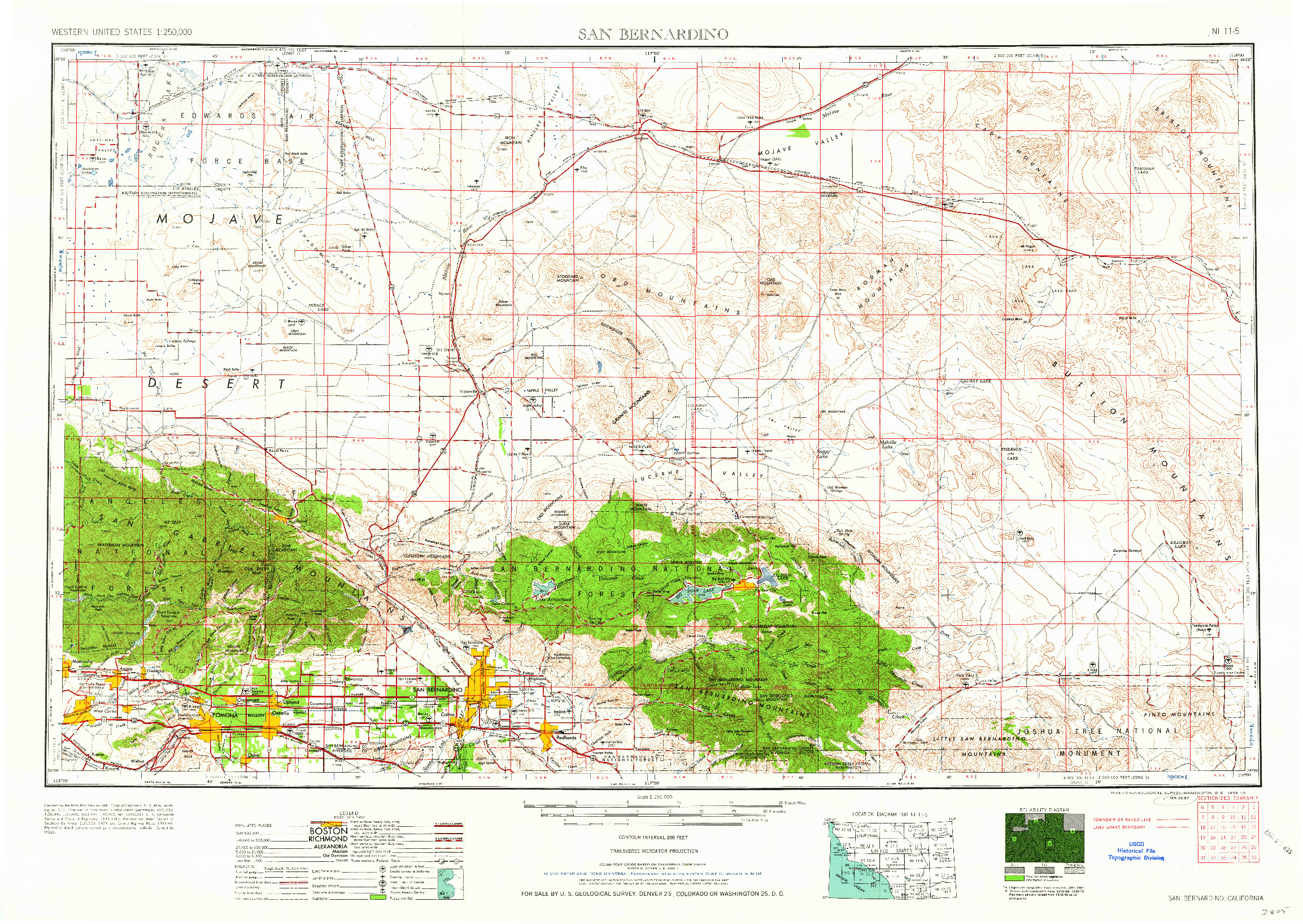 USGS 1:250000-SCALE QUADRANGLE FOR SAN BERNARDINO, CA 1953