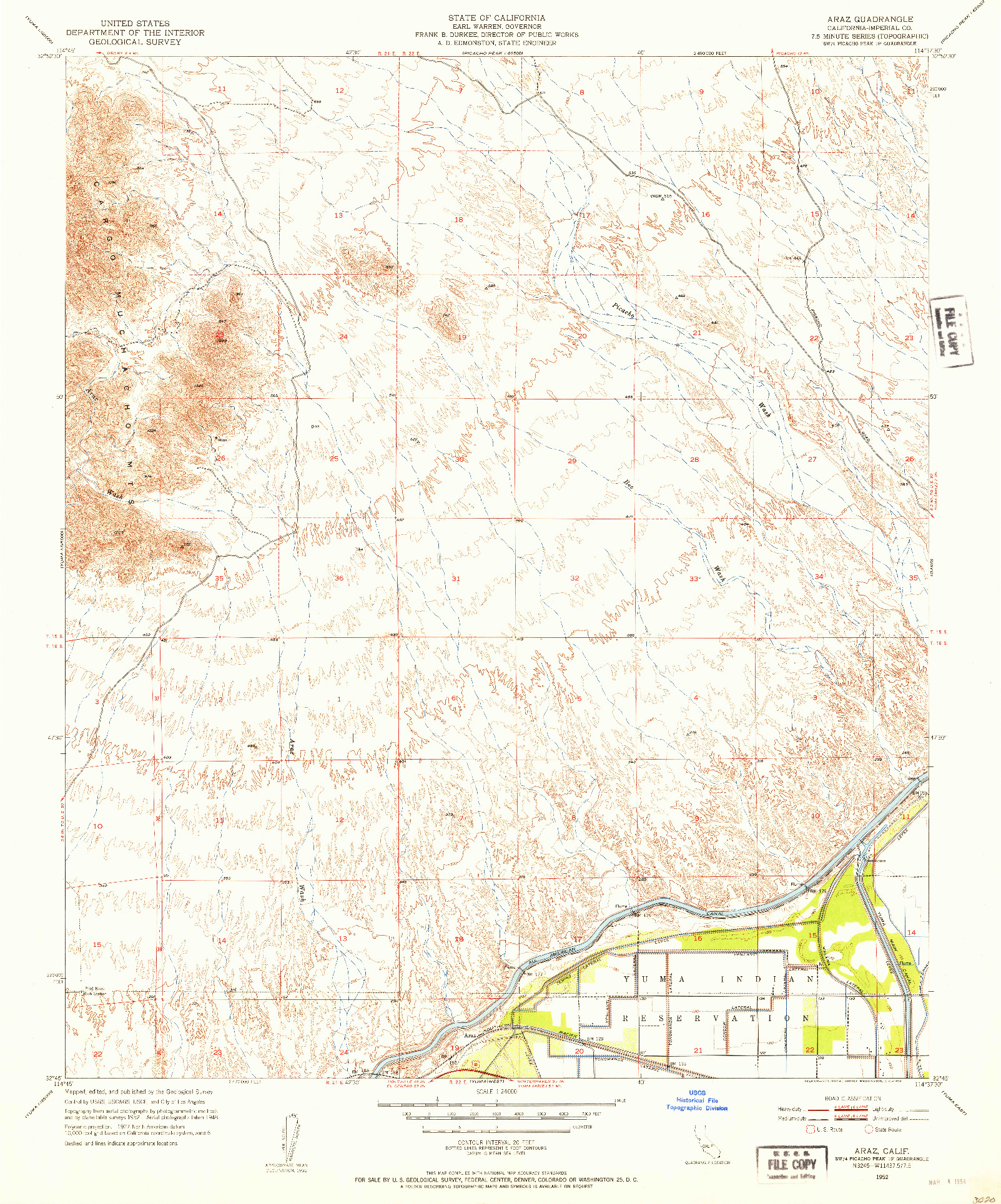 USGS 1:24000-SCALE QUADRANGLE FOR ARAZ, CA 1952