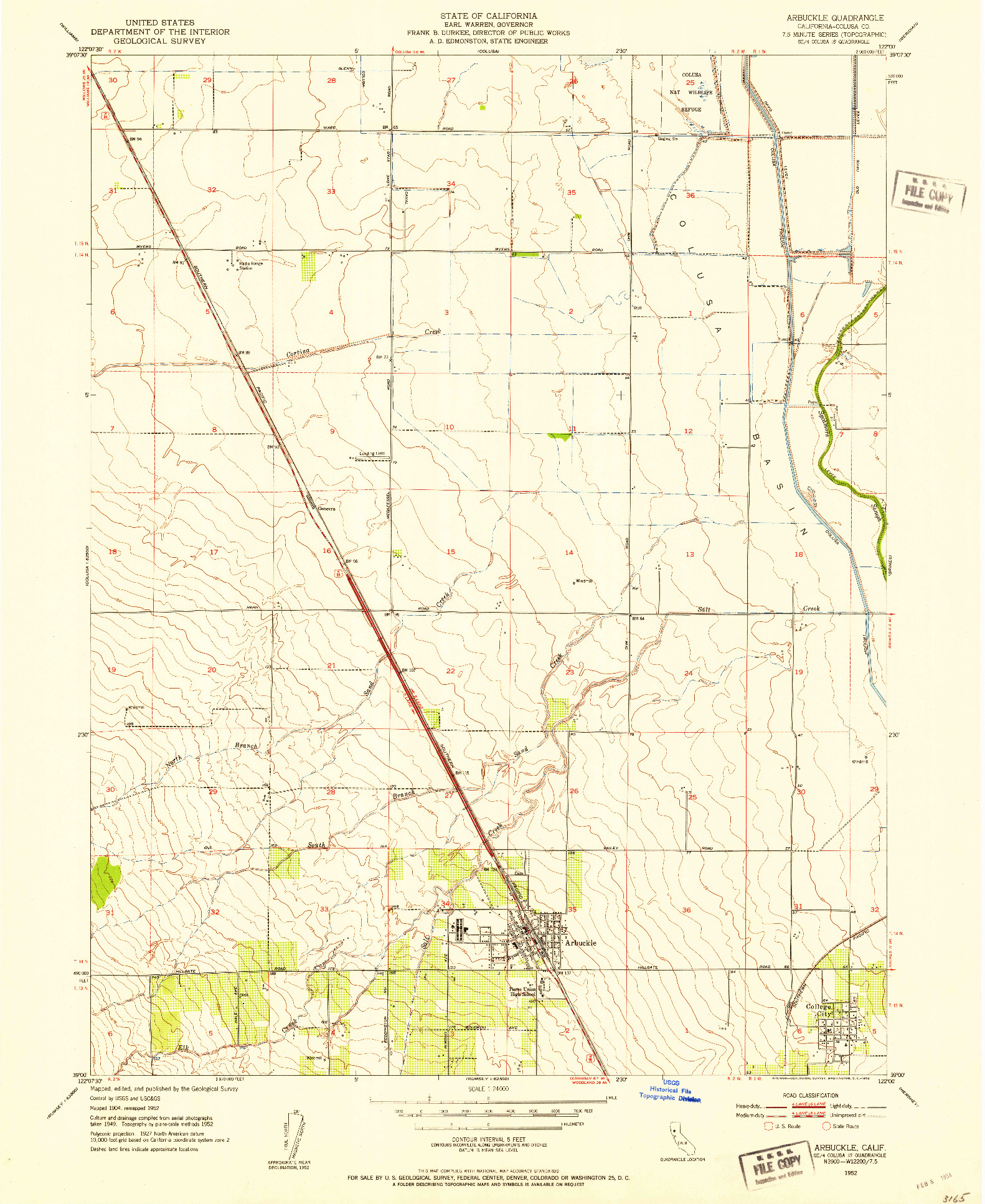 USGS 1:24000-SCALE QUADRANGLE FOR ARBUCKLE, CA 1952