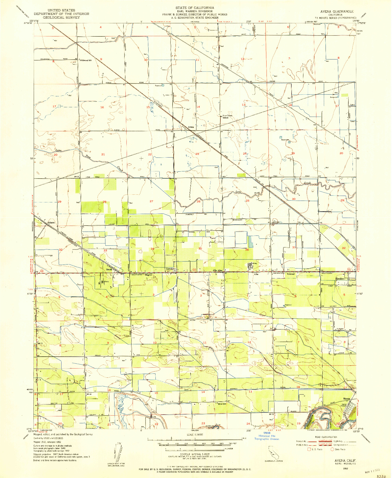 USGS 1:24000-SCALE QUADRANGLE FOR AVENA, CA 1952