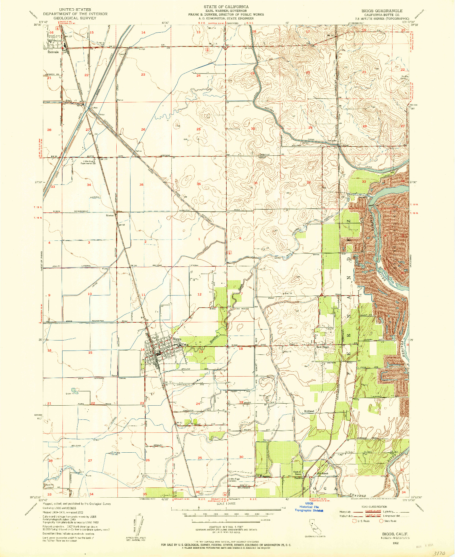 USGS 1:24000-SCALE QUADRANGLE FOR BIGGS, CA 1952