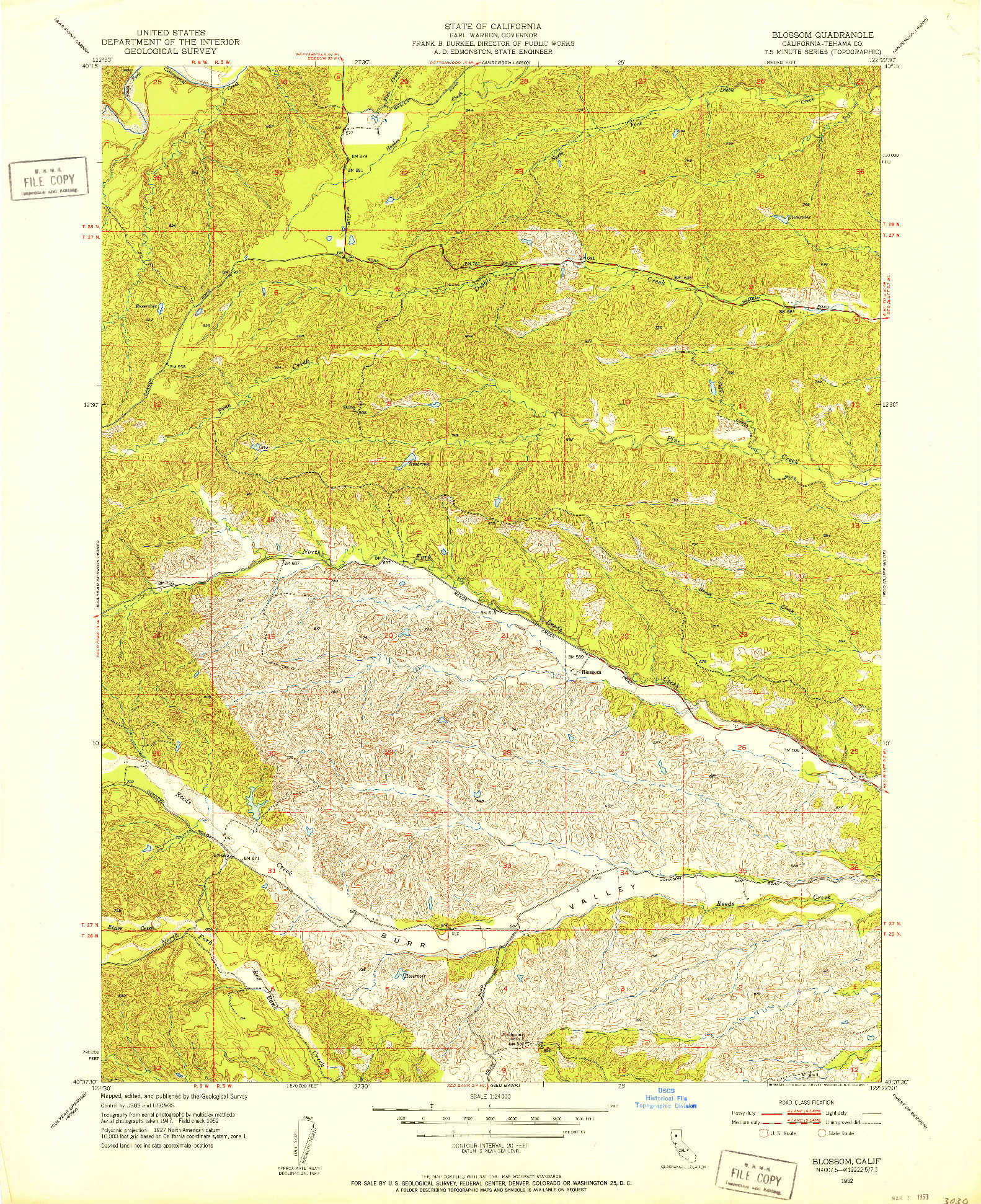 USGS 1:24000-SCALE QUADRANGLE FOR BLOSSOM, CA 1952