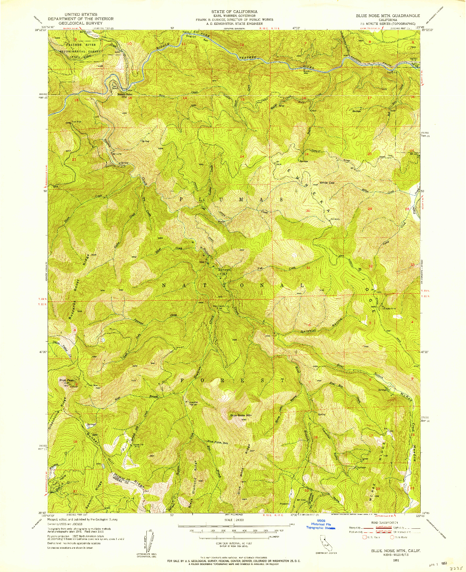 USGS 1:24000-SCALE QUADRANGLE FOR BLUE NOSE MTN, CA 1951