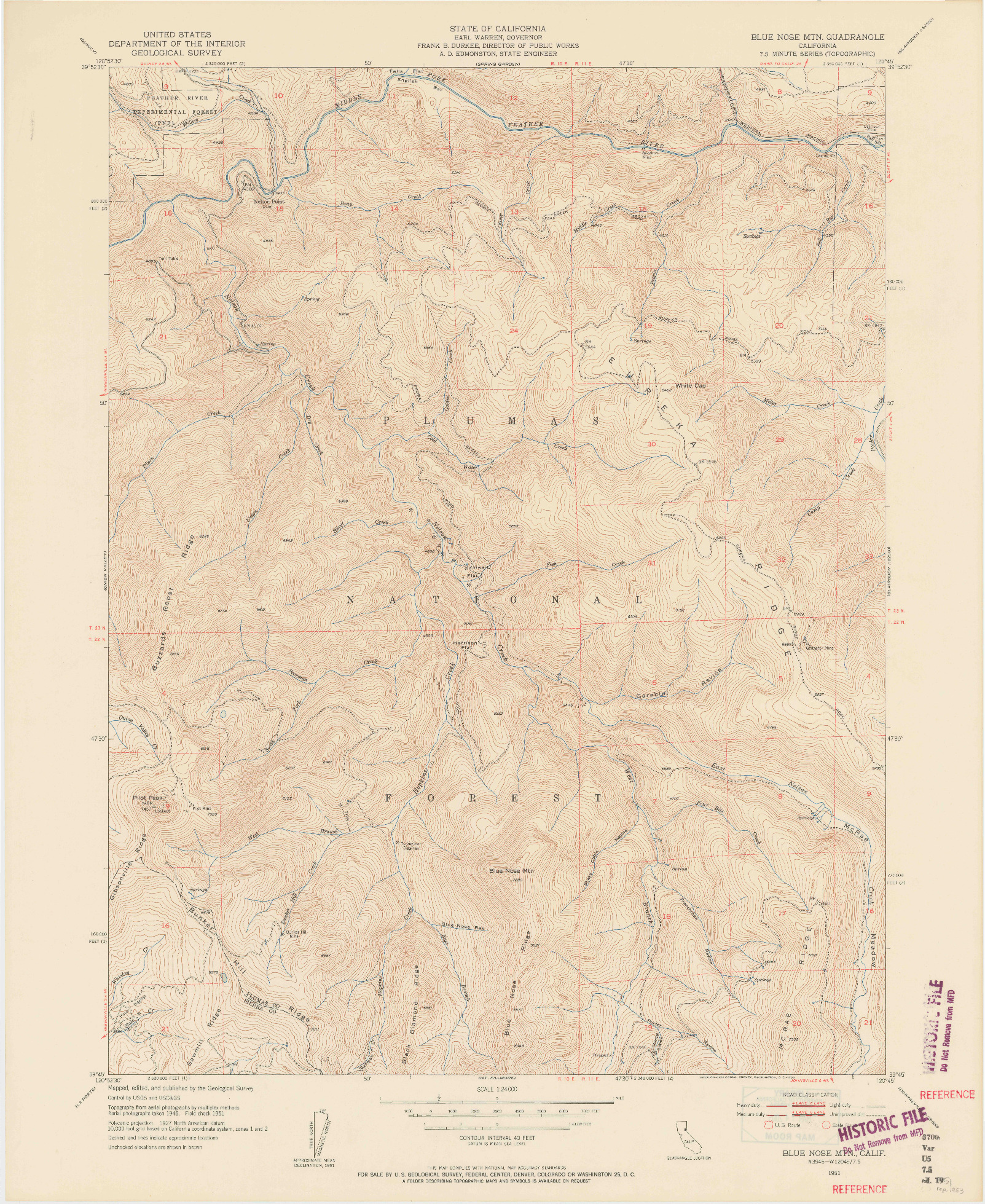 USGS 1:24000-SCALE QUADRANGLE FOR BLUE NOSE MTN, CA 1951