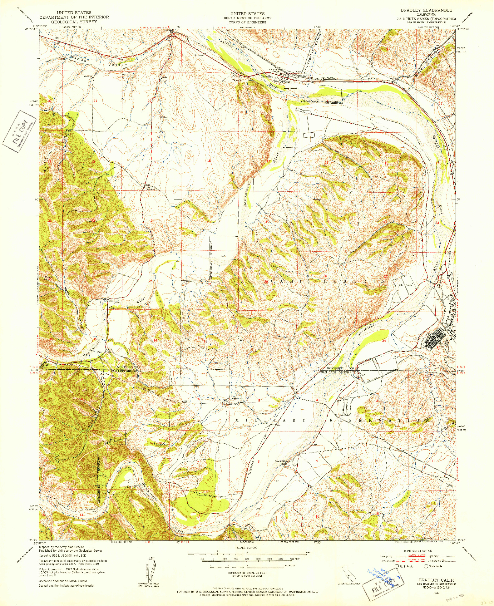 USGS 1:24000-SCALE QUADRANGLE FOR BRADLEY, CA 1949