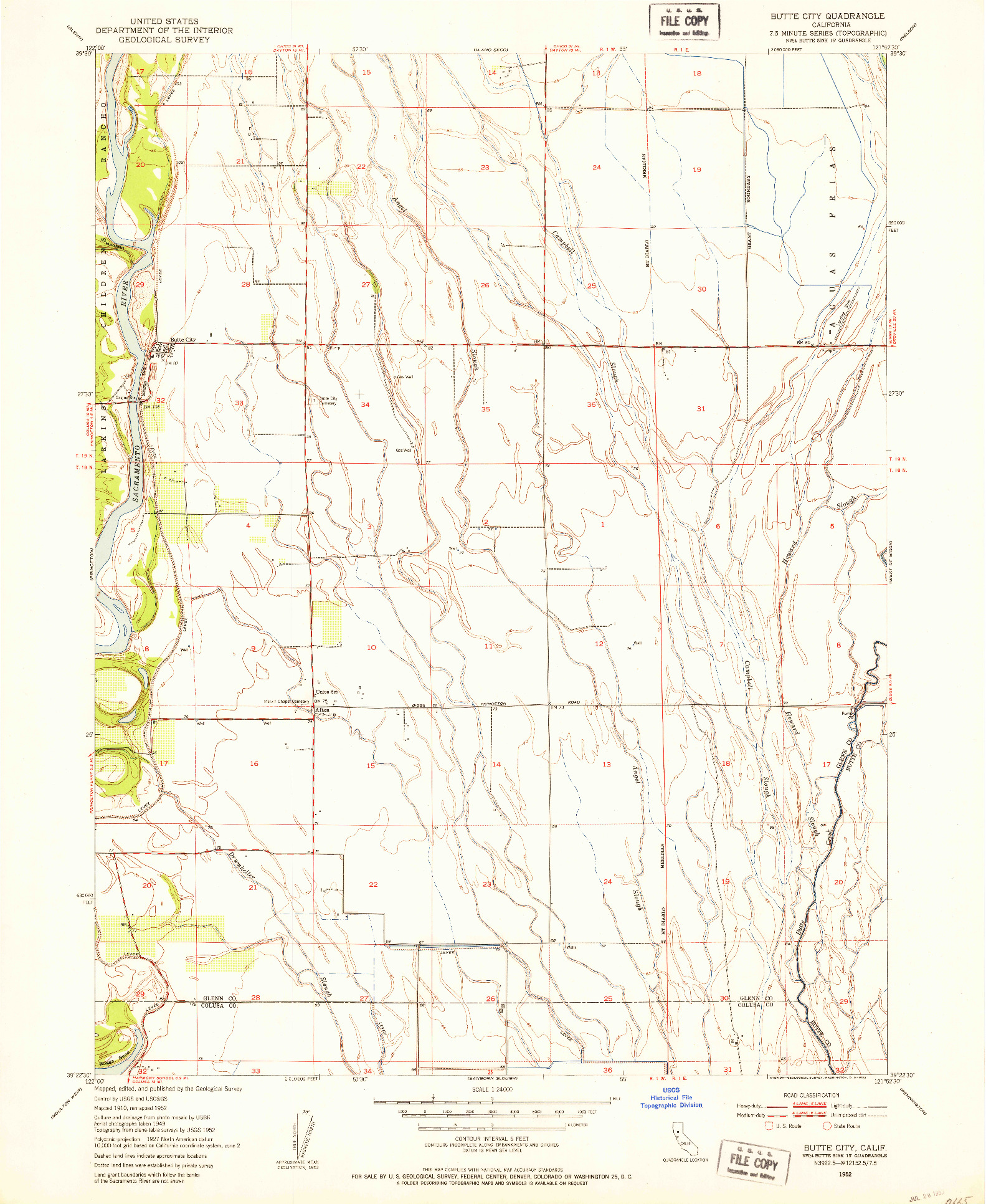 USGS 1:24000-SCALE QUADRANGLE FOR BUTTE CITY, CA 1952