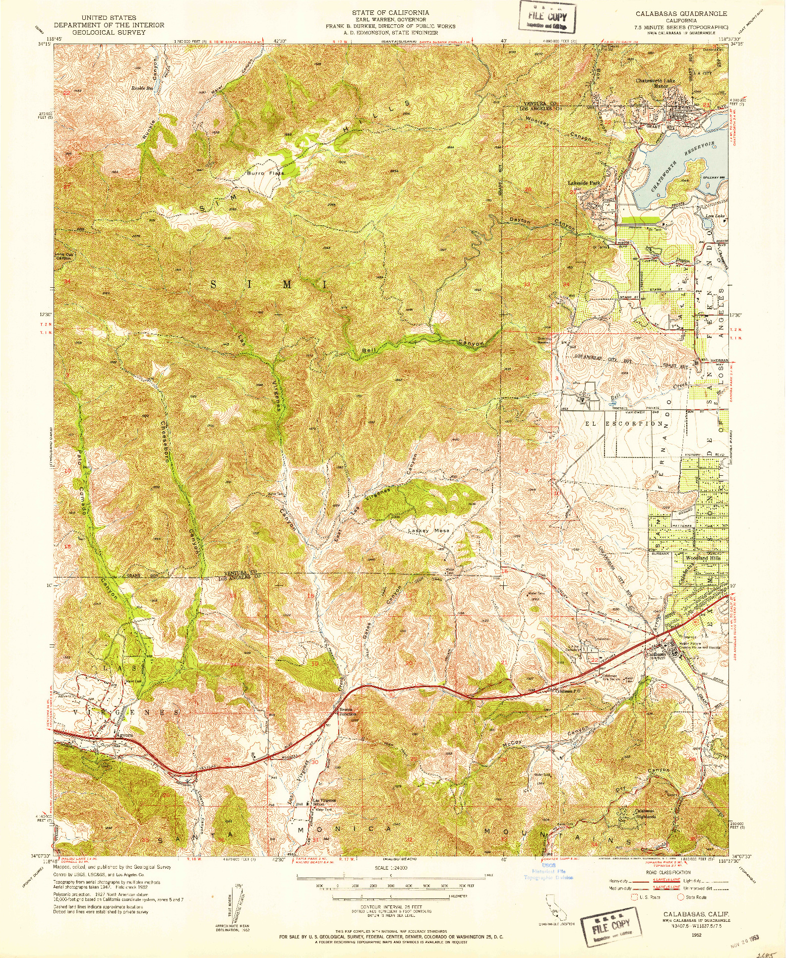 USGS 1:24000-SCALE QUADRANGLE FOR CALABASAS, CA 1952