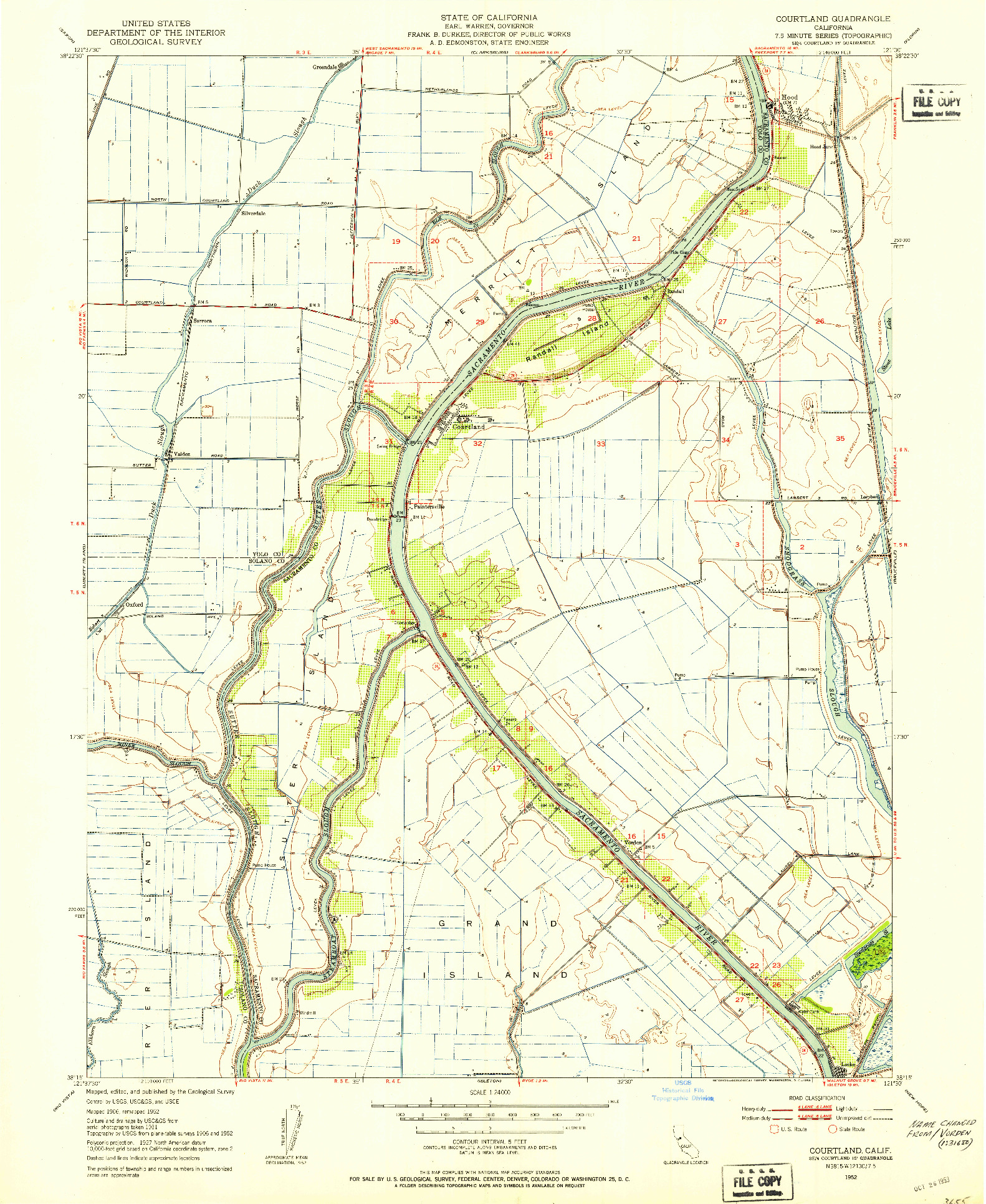 USGS 1:24000-SCALE QUADRANGLE FOR COURTLAND, CA 1952