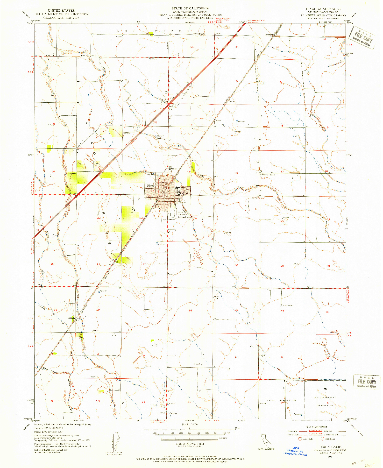 USGS 1:24000-SCALE QUADRANGLE FOR DIXON, CA 1952