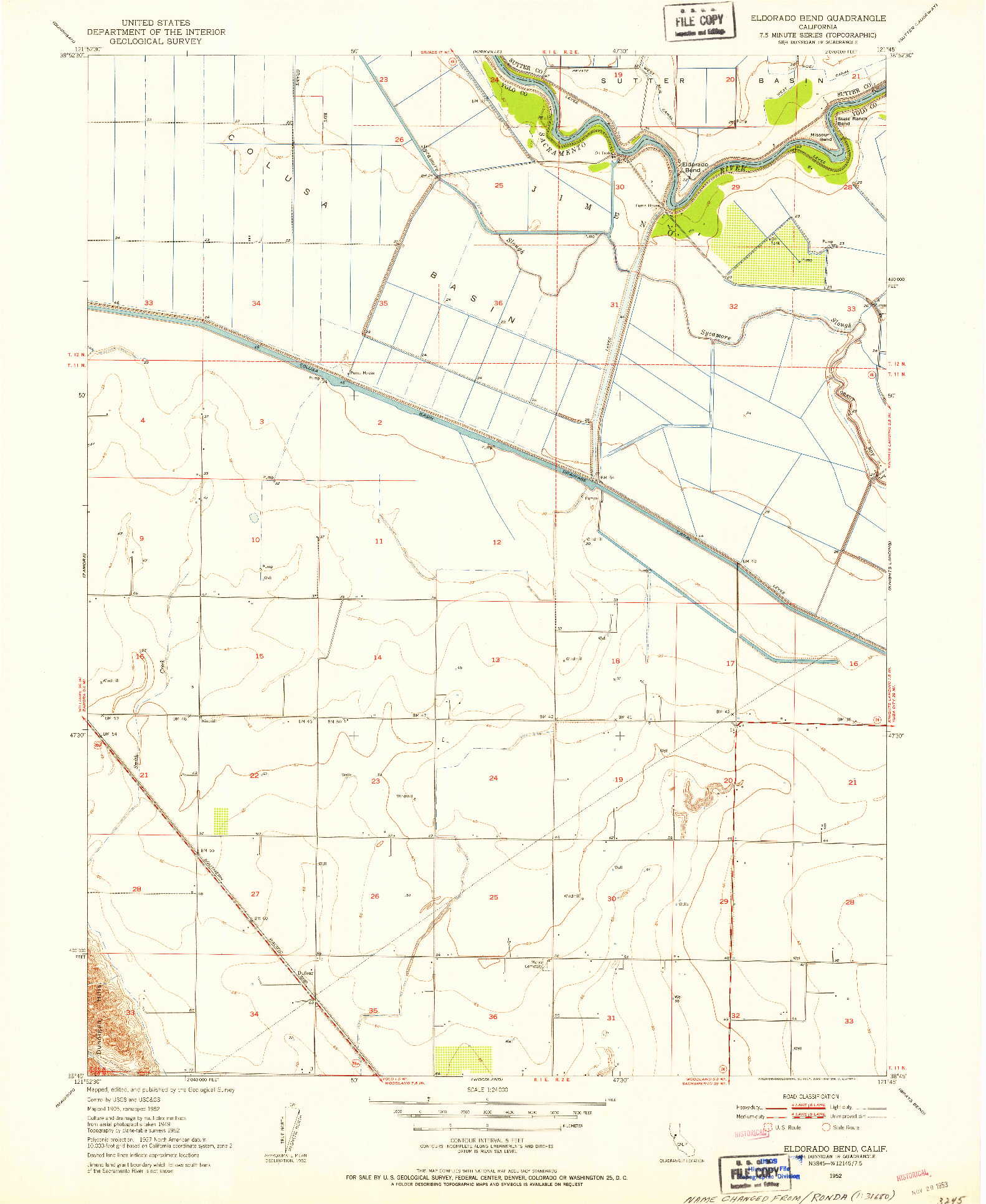 USGS 1:24000-SCALE QUADRANGLE FOR ELDORADO BEND, CA 1952