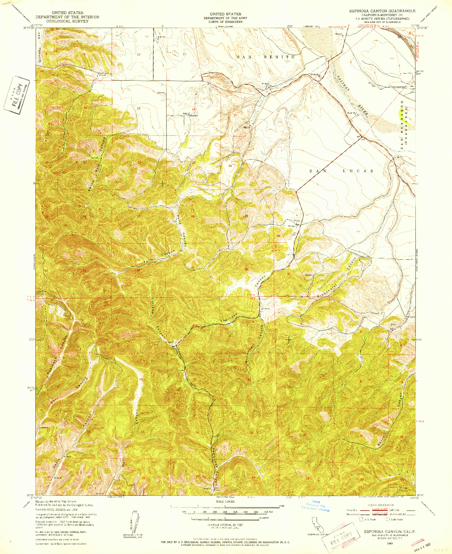 USGS 1:24000-SCALE QUADRANGLE FOR ESPINOSA CANYON, CA 1949