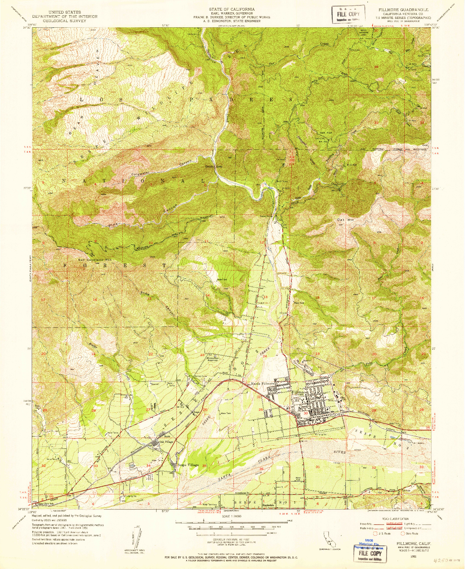 USGS 1:24000-SCALE QUADRANGLE FOR FILLMORE, CA 1951