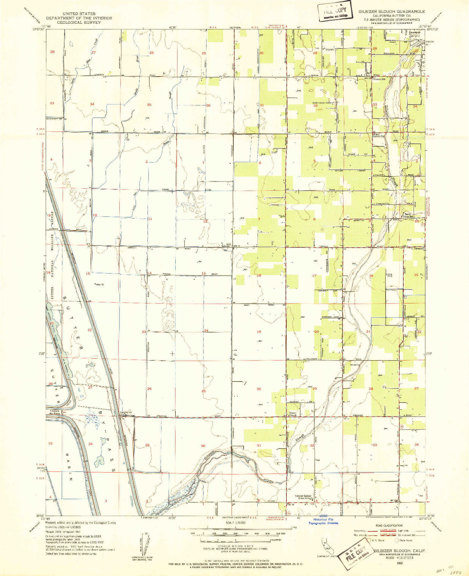 USGS 1:24000-SCALE QUADRANGLE FOR GILSIZER SLOUGH, CA 1952