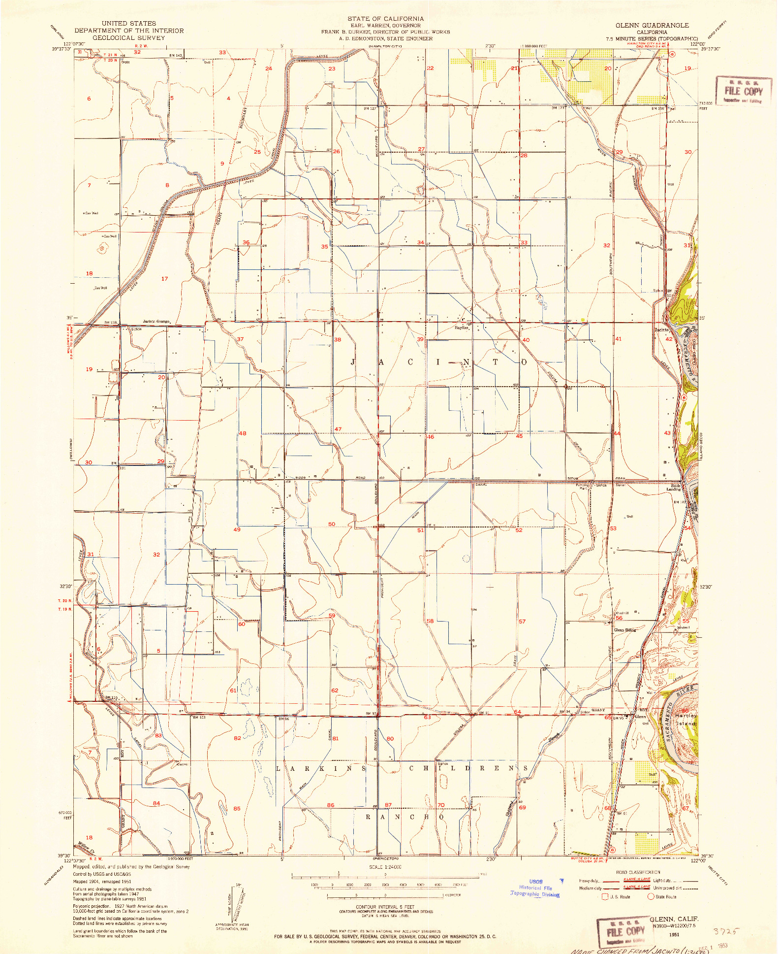 USGS 1:24000-SCALE QUADRANGLE FOR GLENN, CA 1951