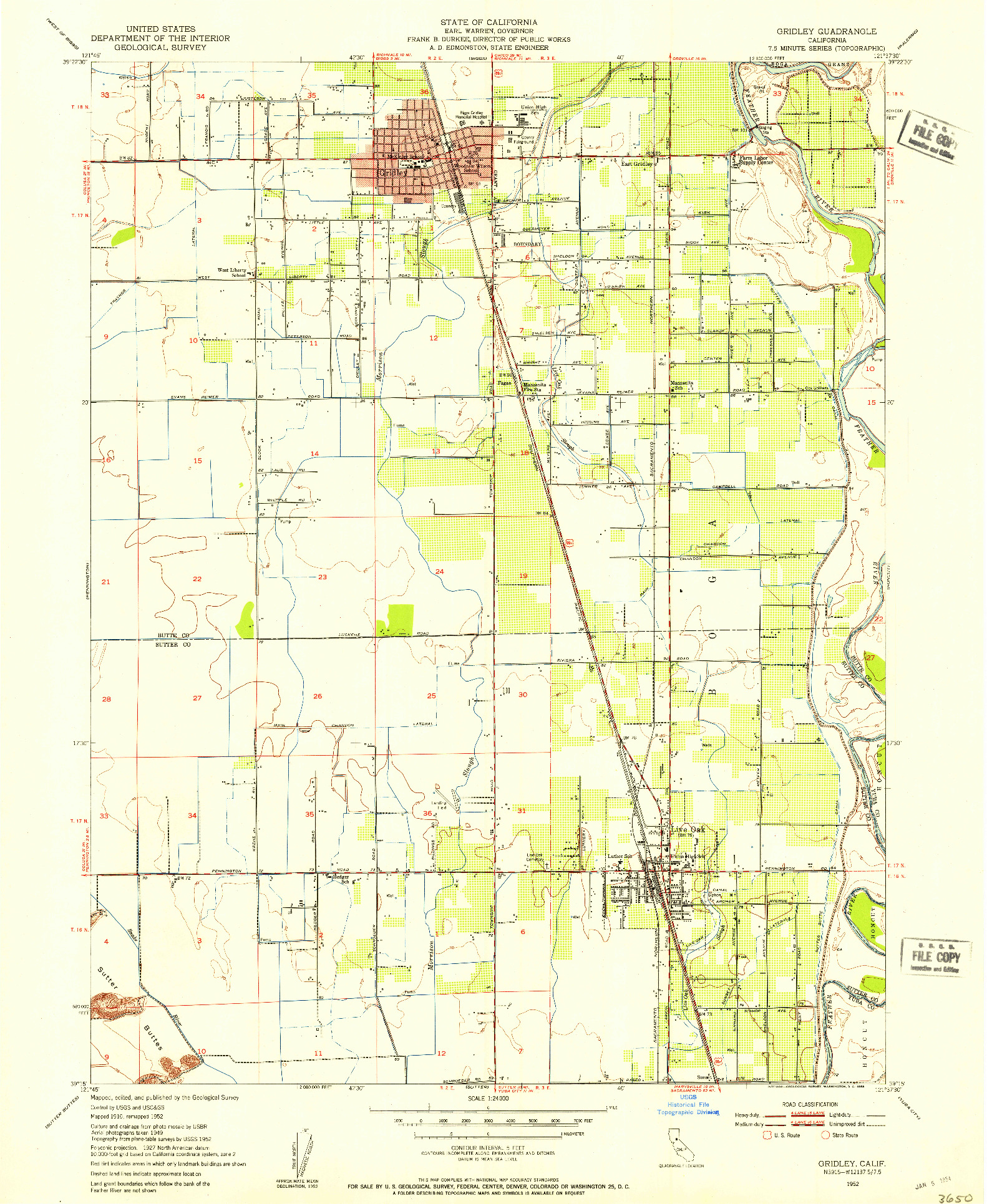 USGS 1:24000-SCALE QUADRANGLE FOR GRIDLEY, CA 1952