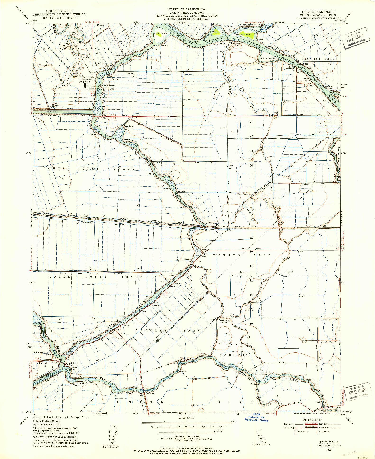 USGS 1:24000-SCALE QUADRANGLE FOR HOLT, CA 1952