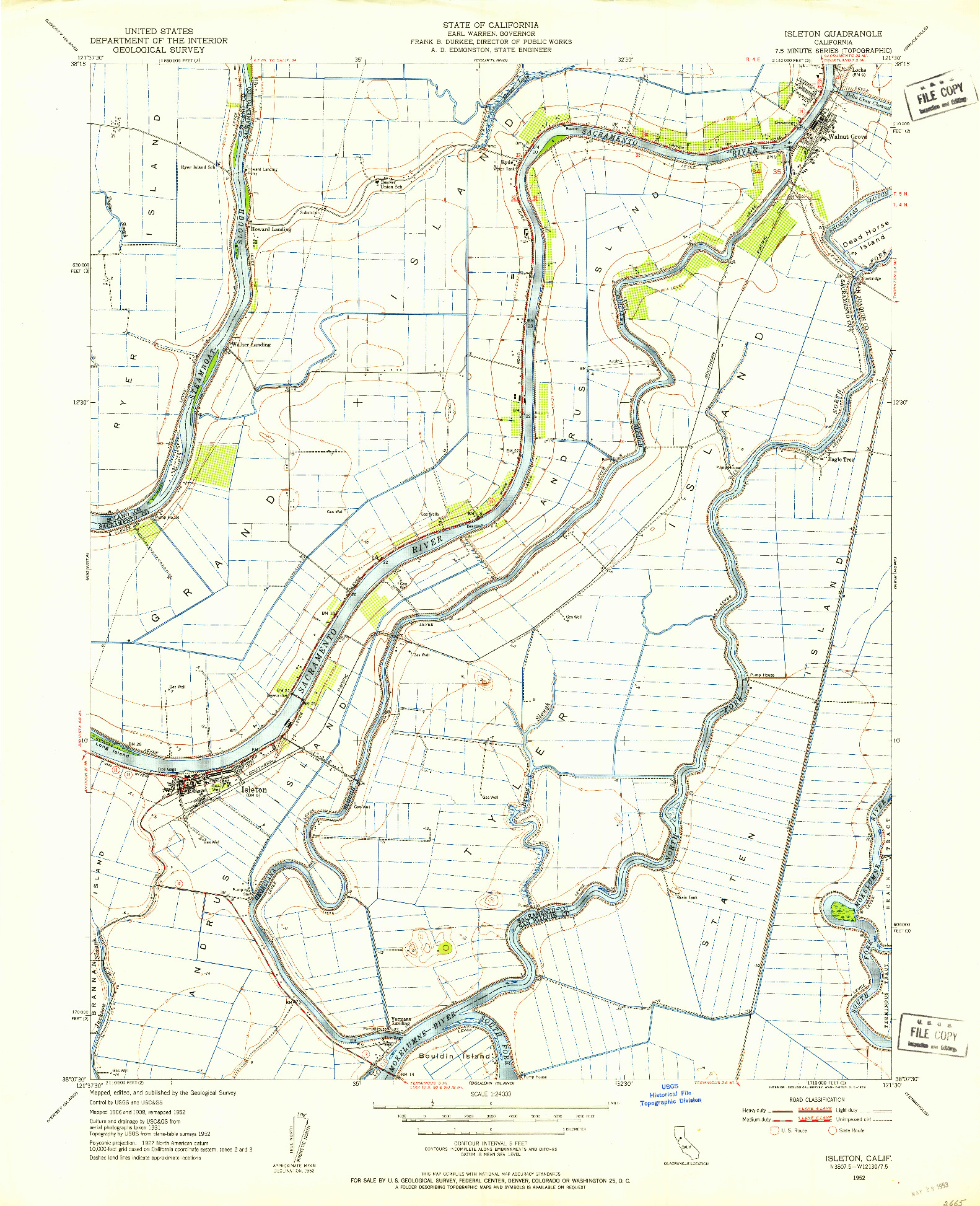 USGS 1:24000-SCALE QUADRANGLE FOR ISLETON, CA 1952