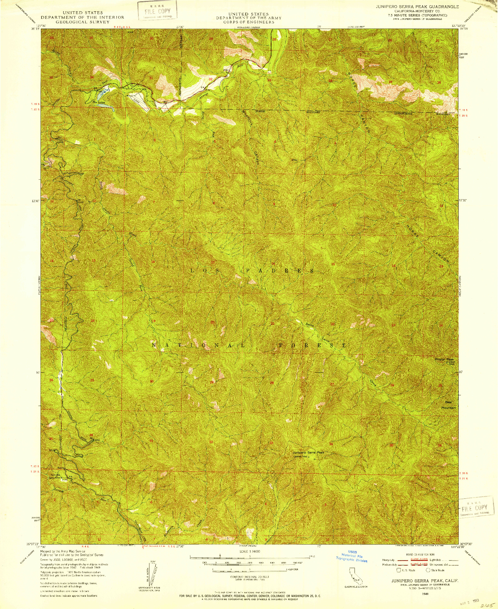 USGS 1:24000-SCALE QUADRANGLE FOR JUNIPERO SERRA PEAK, CA 1949