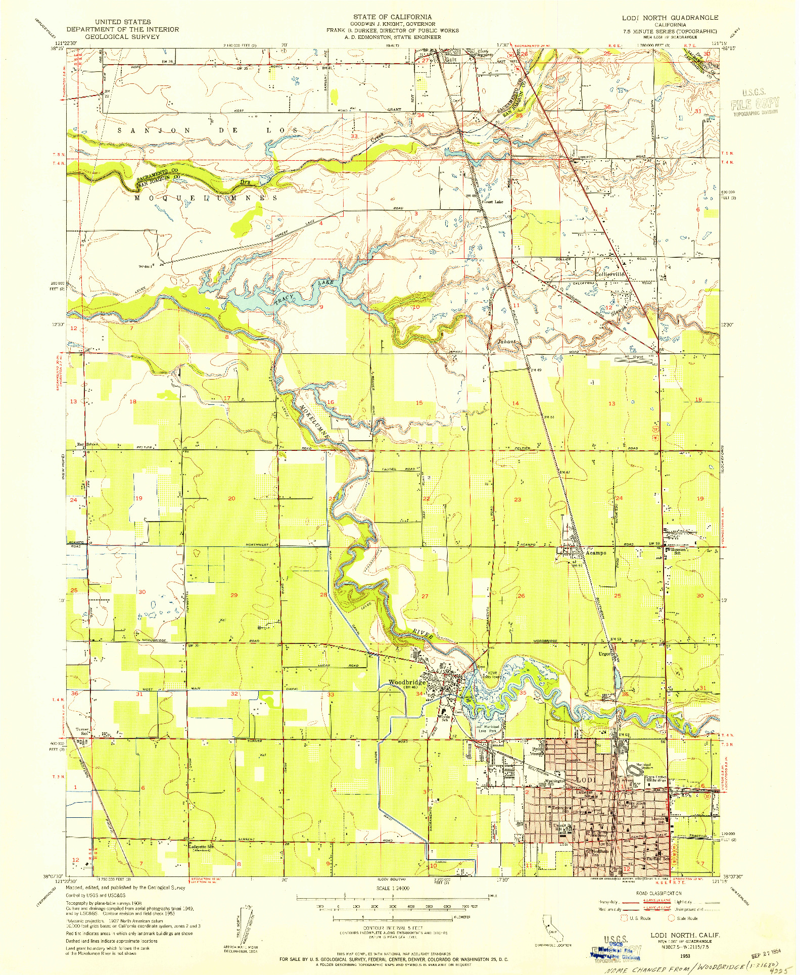 USGS 1:24000-SCALE QUADRANGLE FOR LODI NORTH, CA 1953