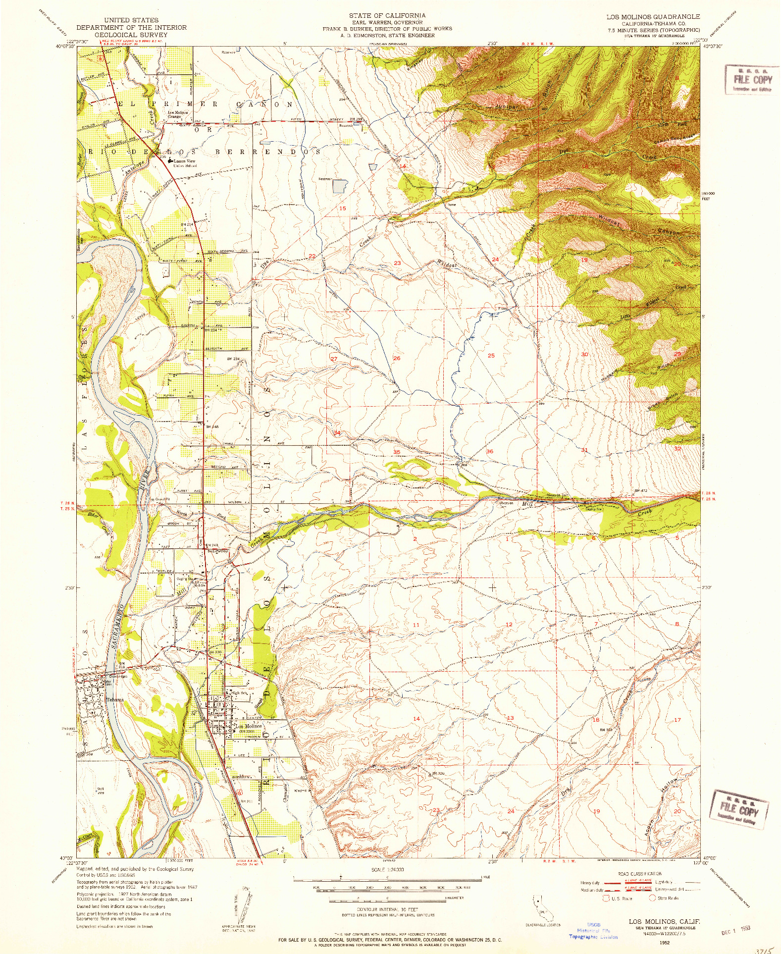 USGS 1:24000-SCALE QUADRANGLE FOR LOS MOLINOS, CA 1952