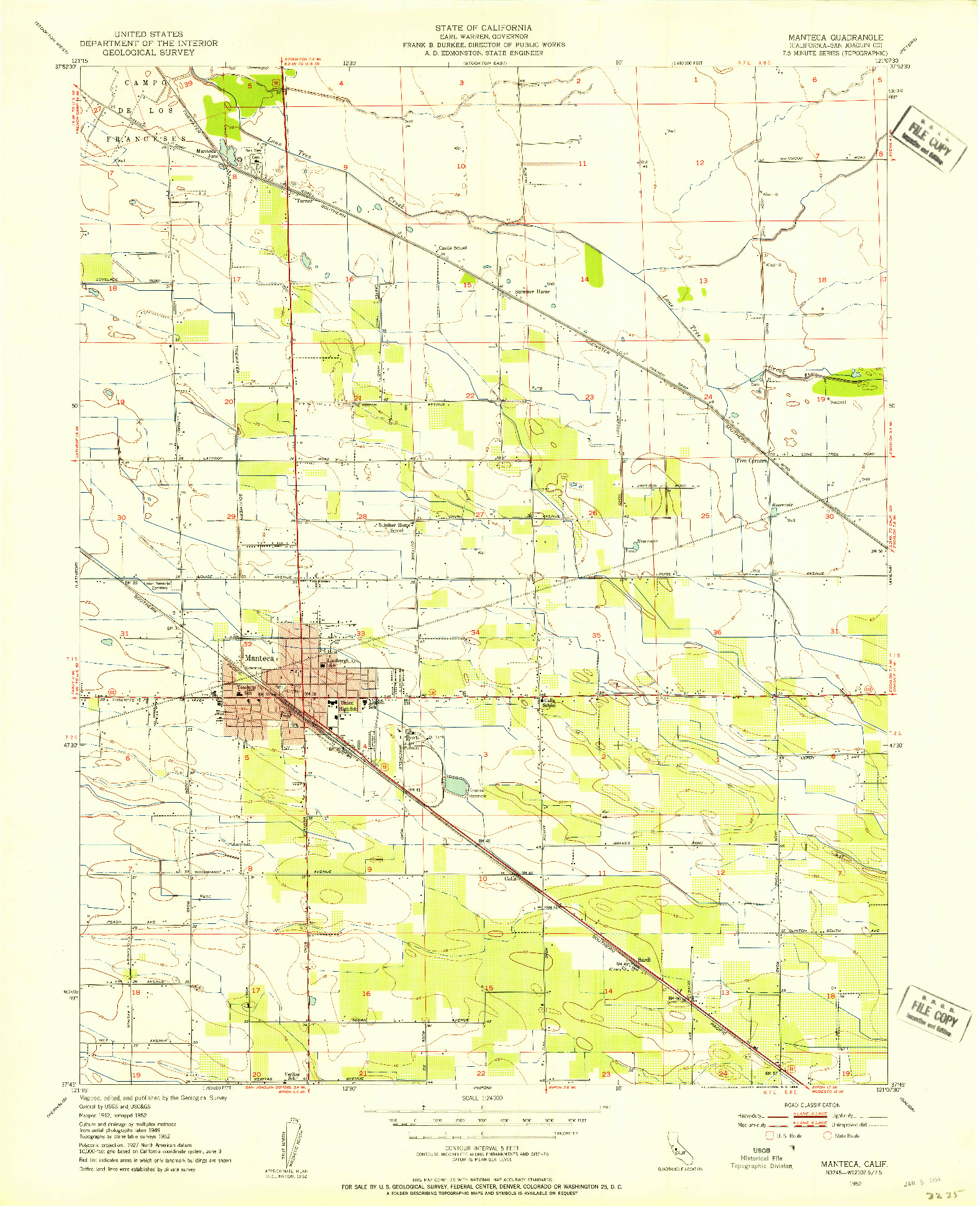 USGS 1:24000-SCALE QUADRANGLE FOR MANTECA, CA 1952