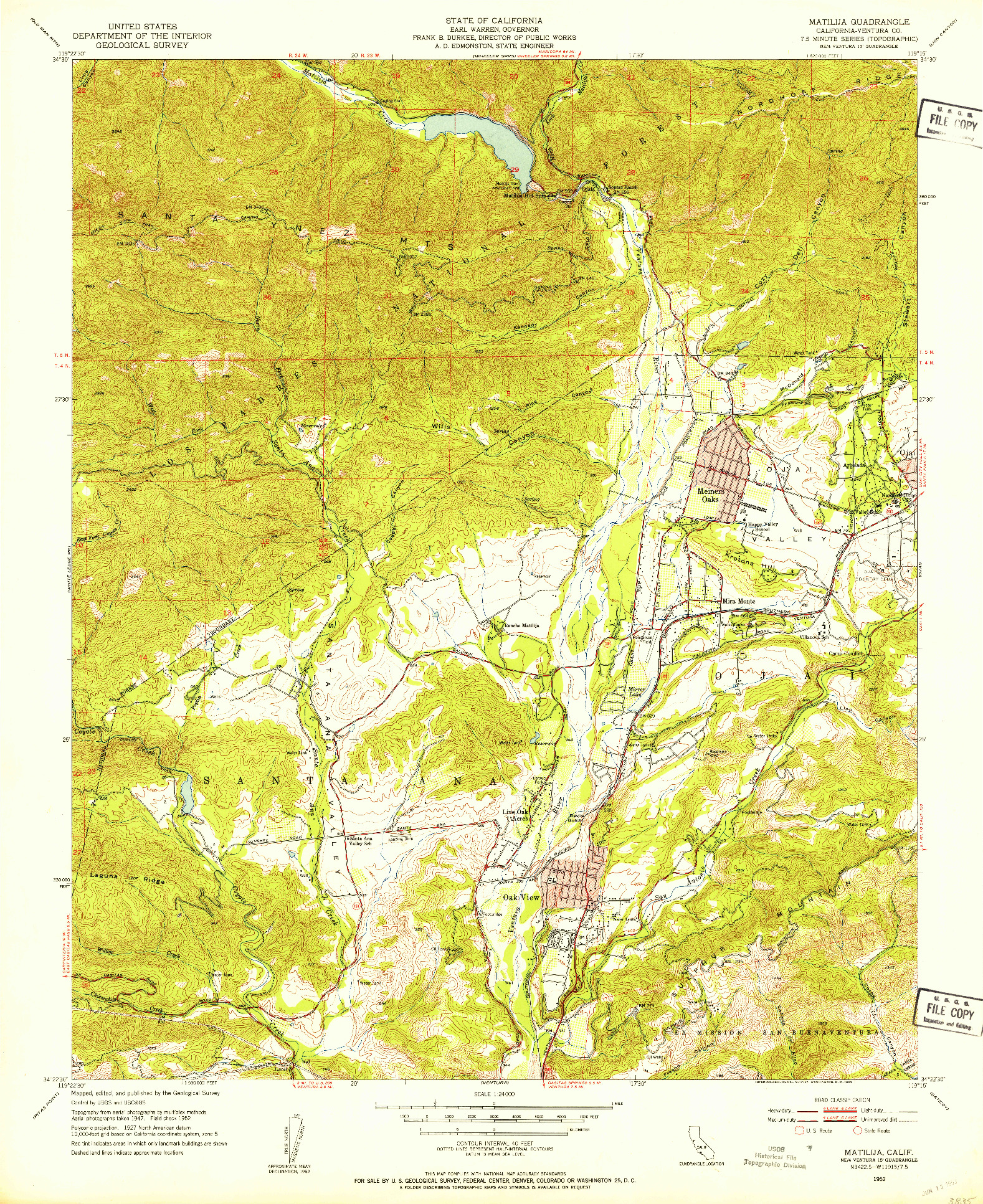 USGS 1:24000-SCALE QUADRANGLE FOR MATILIJA, CA 1952