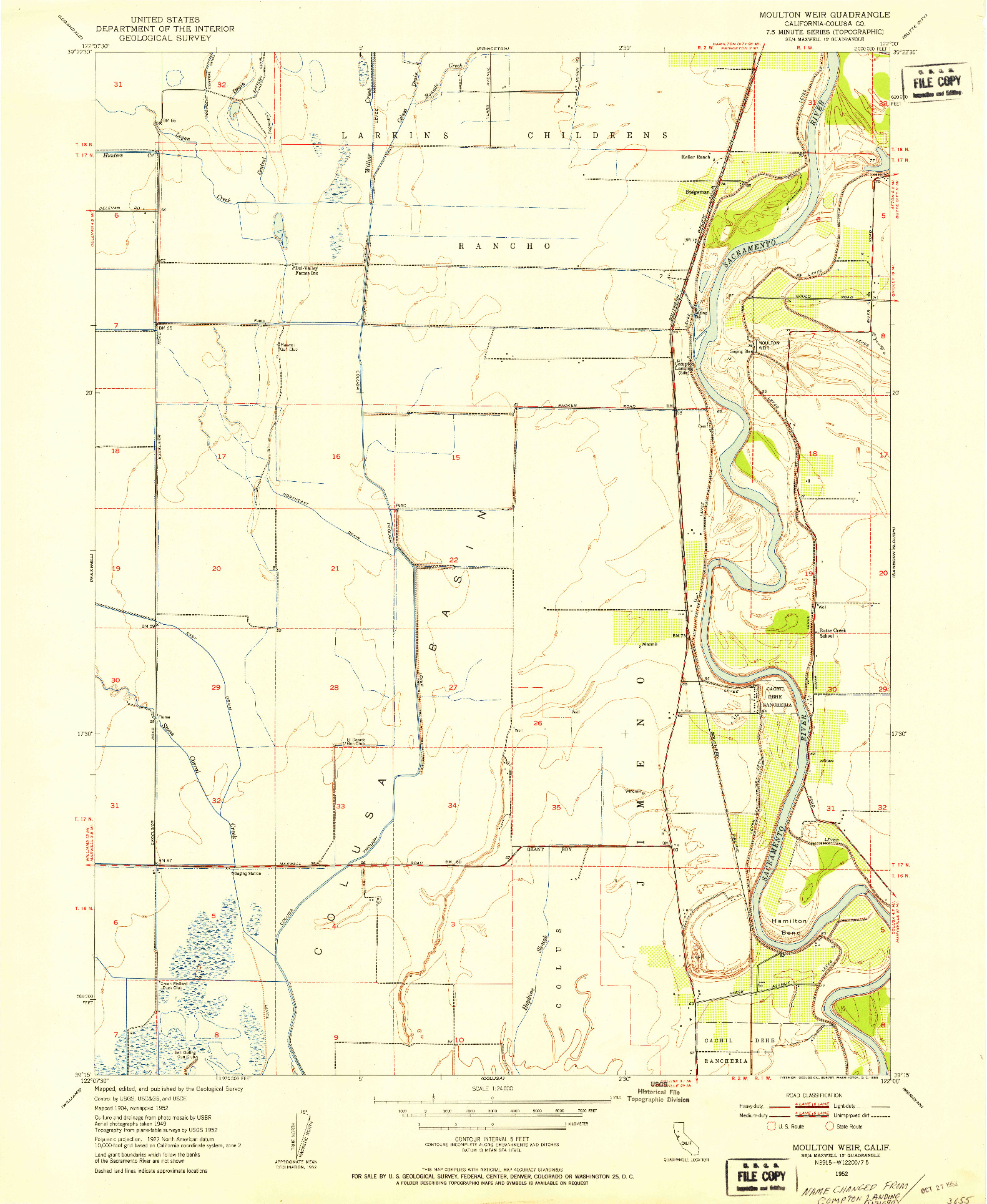 USGS 1:24000-SCALE QUADRANGLE FOR MOULTON WEIR, CA 1952