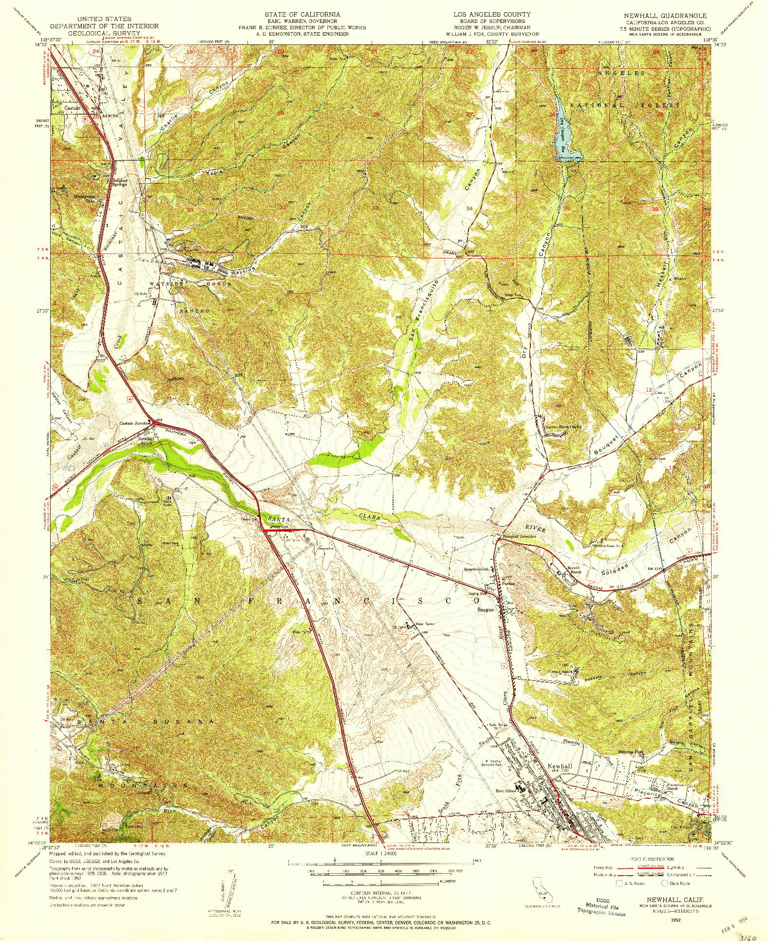 USGS 1:24000-SCALE QUADRANGLE FOR NEWHALL, CA 1952