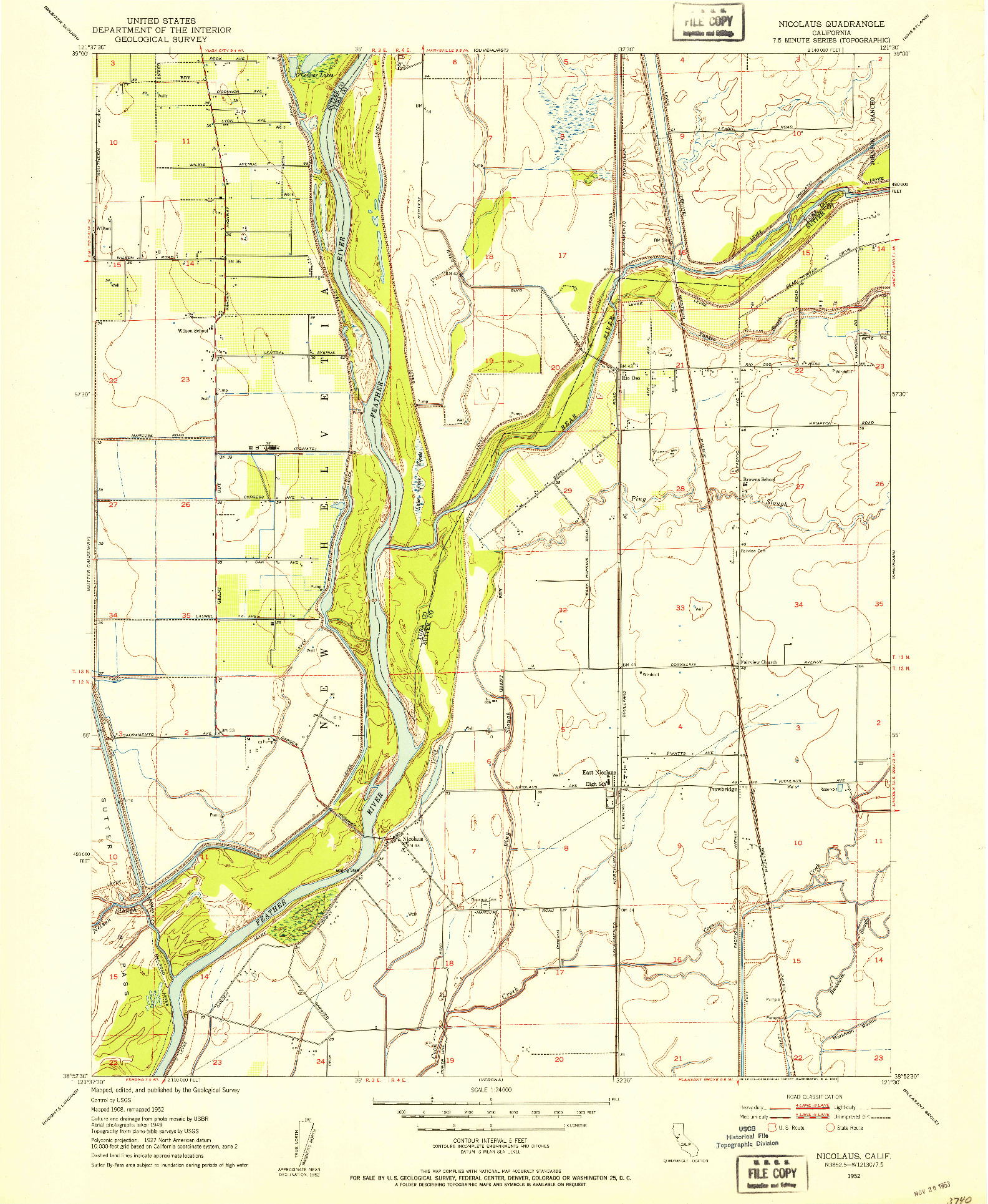 USGS 1:24000-SCALE QUADRANGLE FOR NICOLAUS, CA 1952