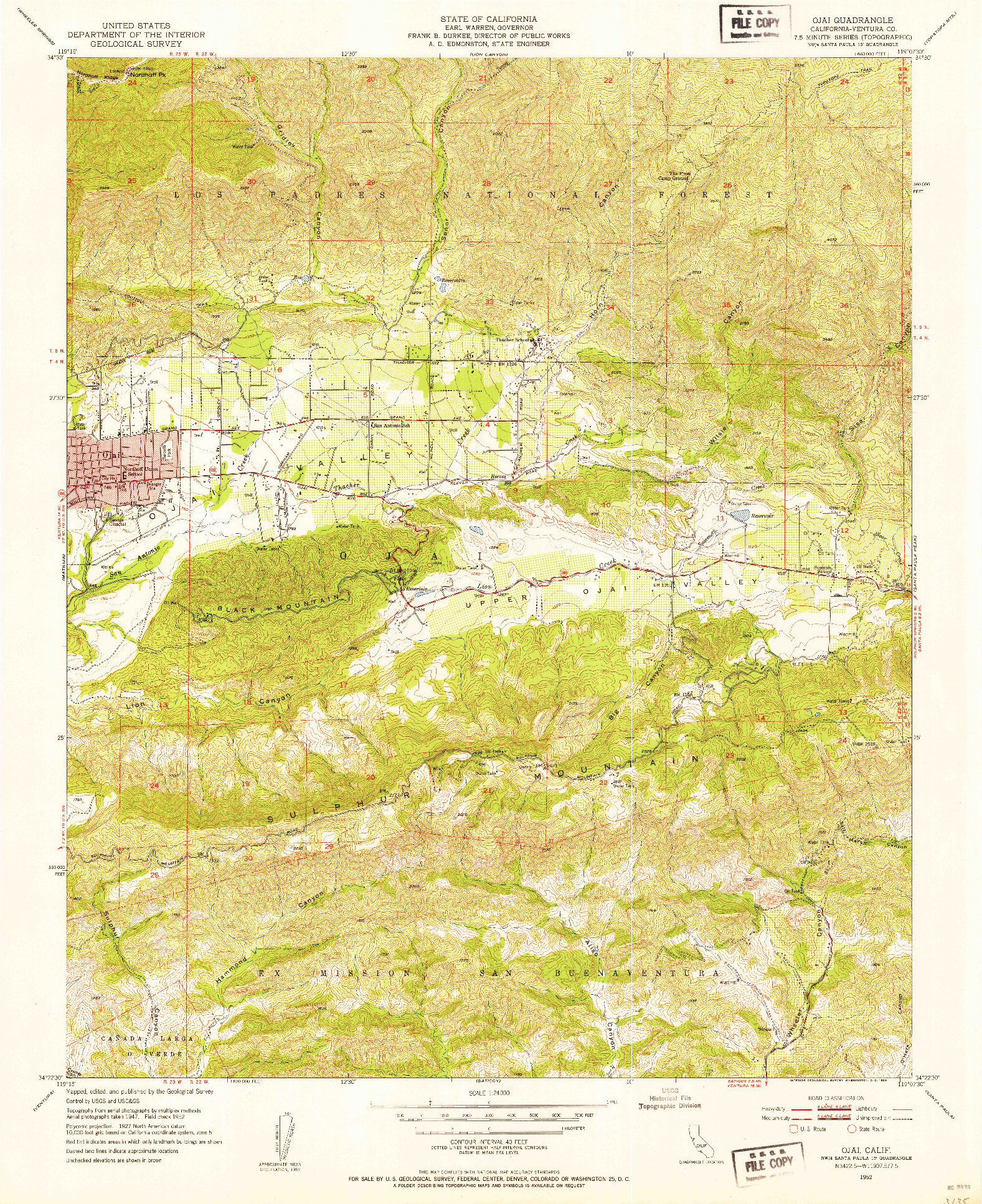 USGS 1:24000-SCALE QUADRANGLE FOR OJAI, CA 1952