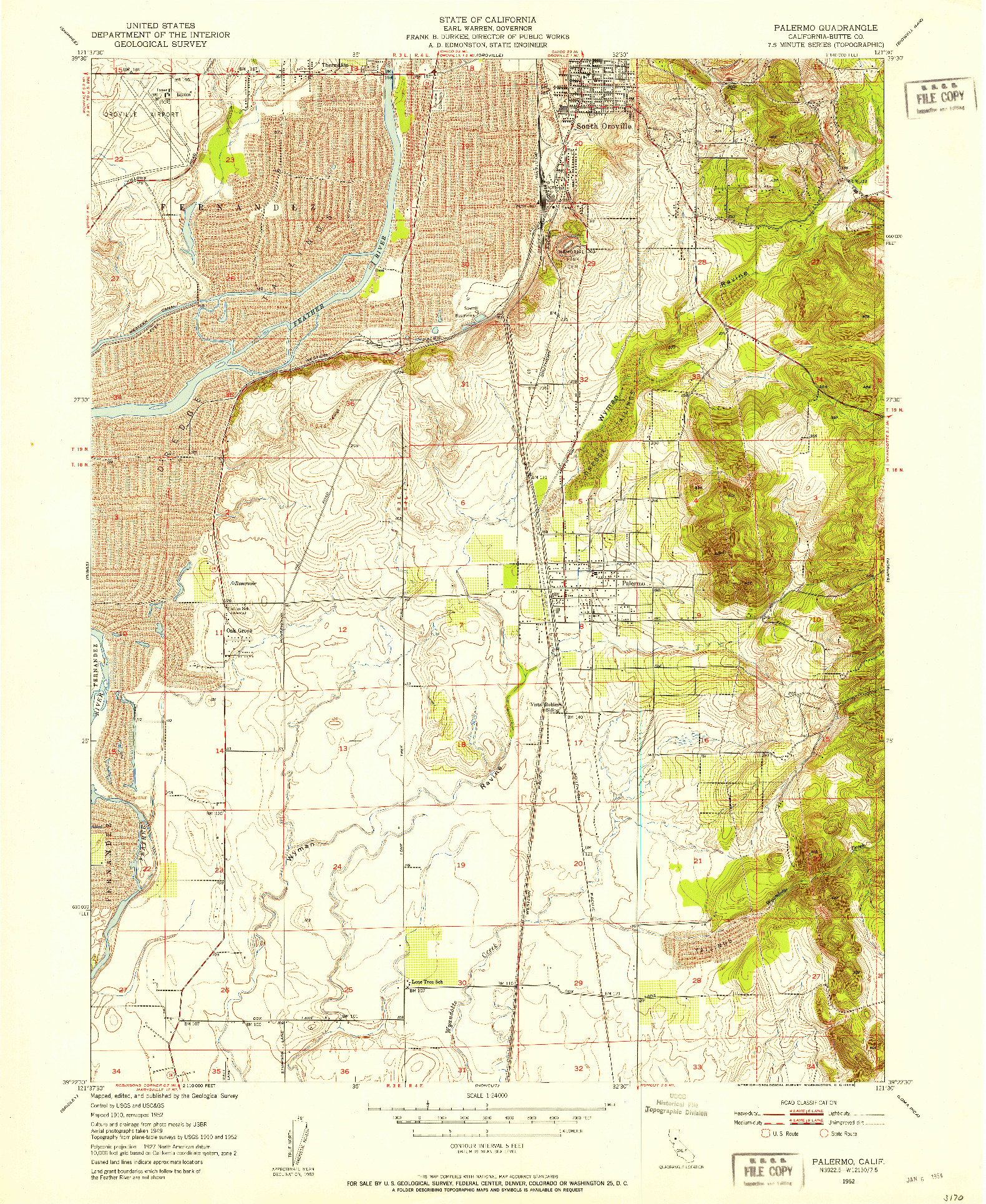 USGS 1:24000-SCALE QUADRANGLE FOR PALERMO, CA 1952