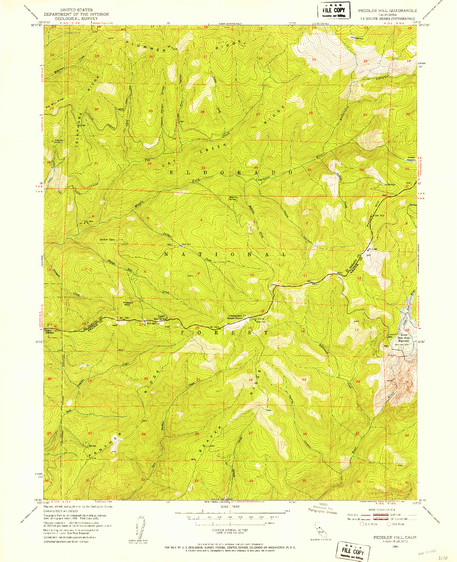 USGS 1:24000-SCALE QUADRANGLE FOR PEDDLER HILL, CA 1951