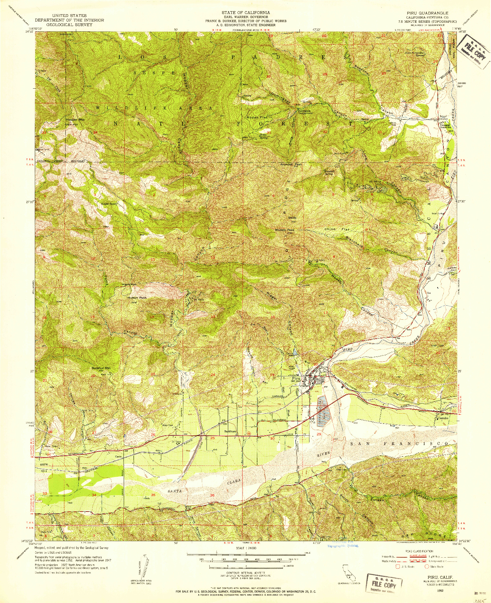 USGS 1:24000-SCALE QUADRANGLE FOR PIRU, CA 1952