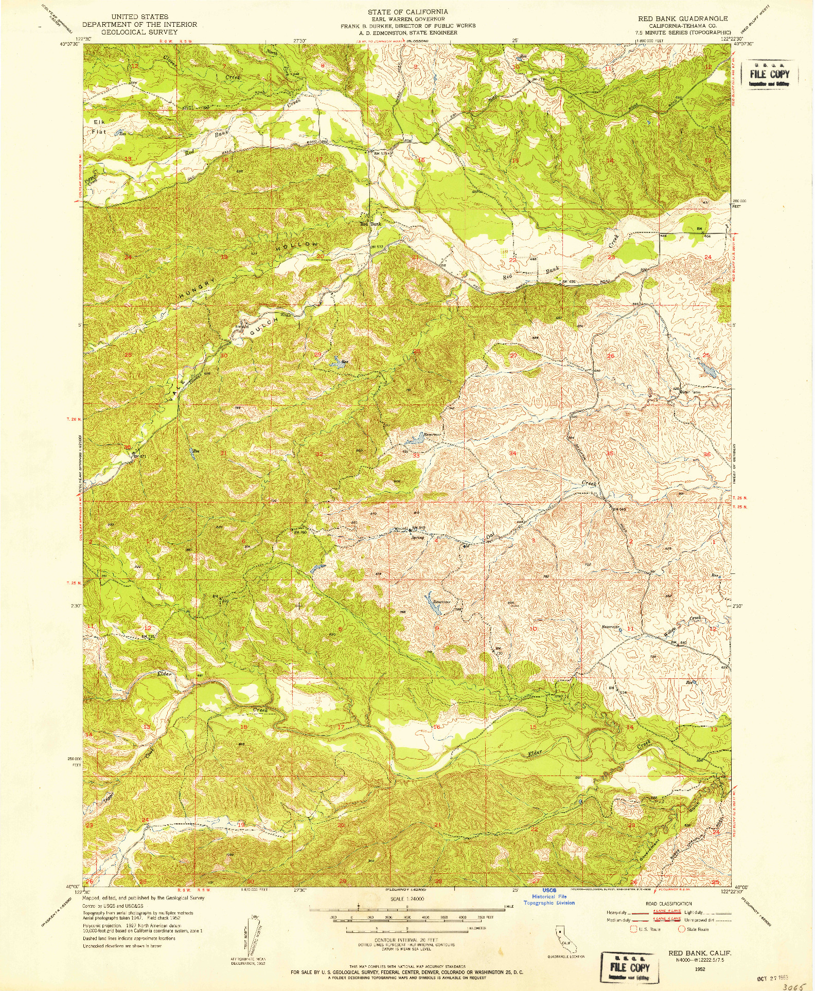 USGS 1:24000-SCALE QUADRANGLE FOR RED BANK, CA 1952