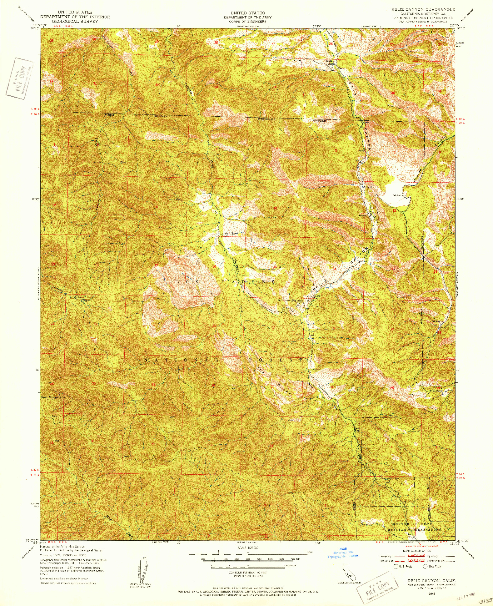 USGS 1:24000-SCALE QUADRANGLE FOR RELIZ CANYON, CA 1949