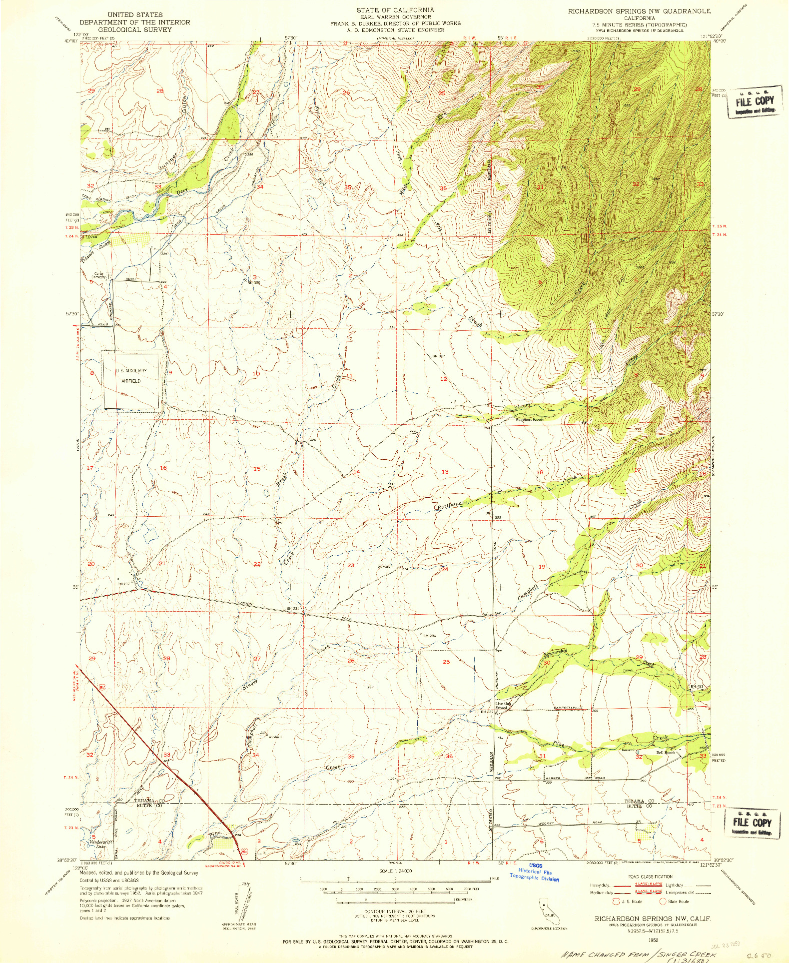 USGS 1:24000-SCALE QUADRANGLE FOR RICHARDSON SPRINGS NW, CA 1952