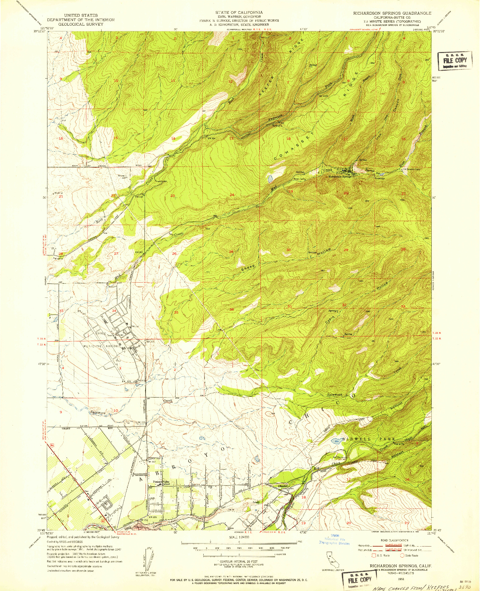 USGS 1:24000-SCALE QUADRANGLE FOR RICHARDSON SPRINGS, CA 1951